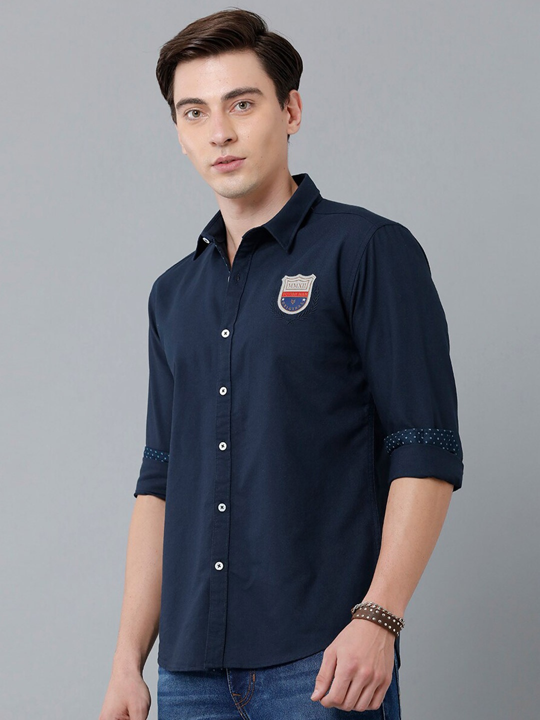 

YOVISH Men Navy Blue Smart Slim Fit Printed Casual Shirt