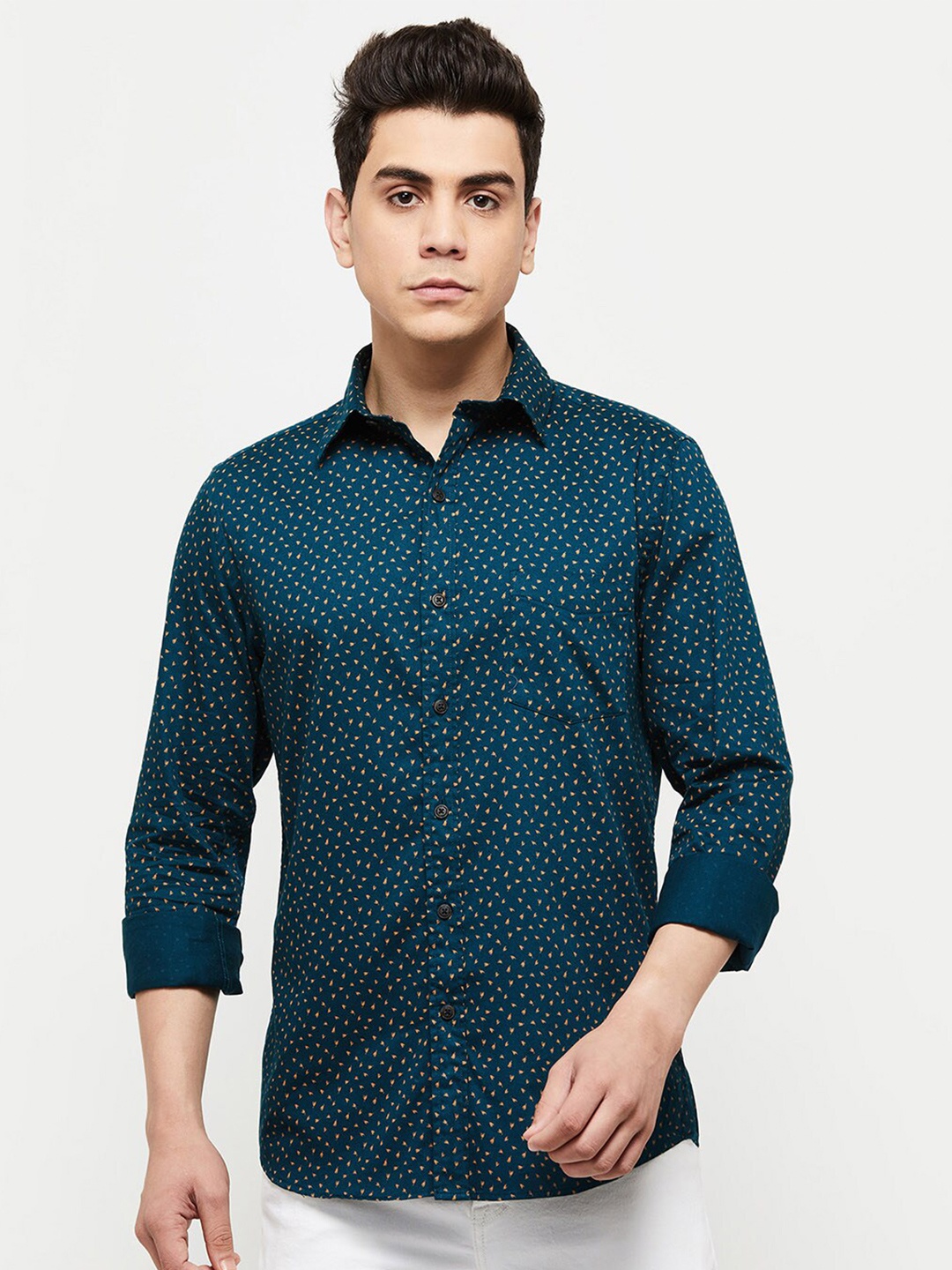 

max Men Teal Printed Casual Shirt