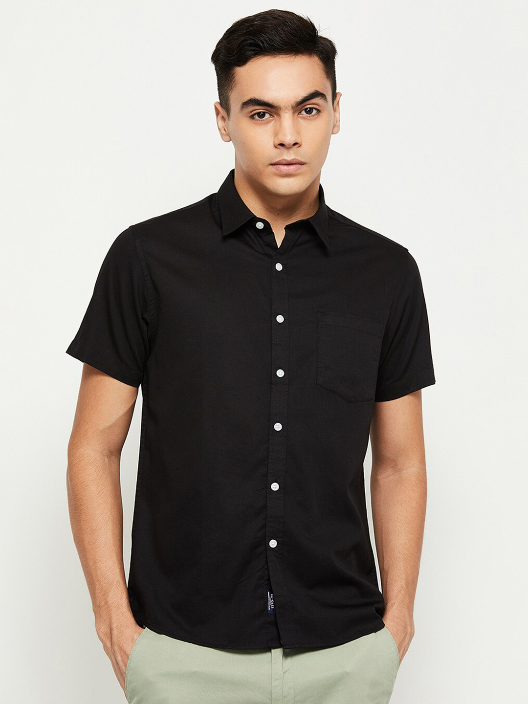 

max Men's Black Casual Shirt