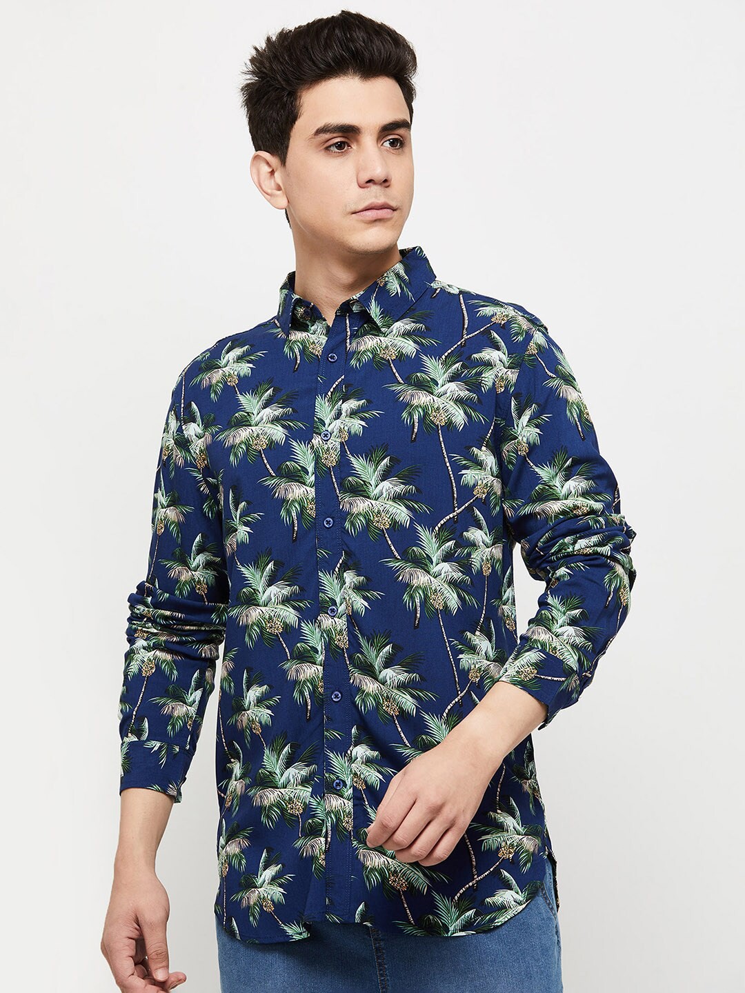 

max Men Blue Floral Printed Casual Shirt