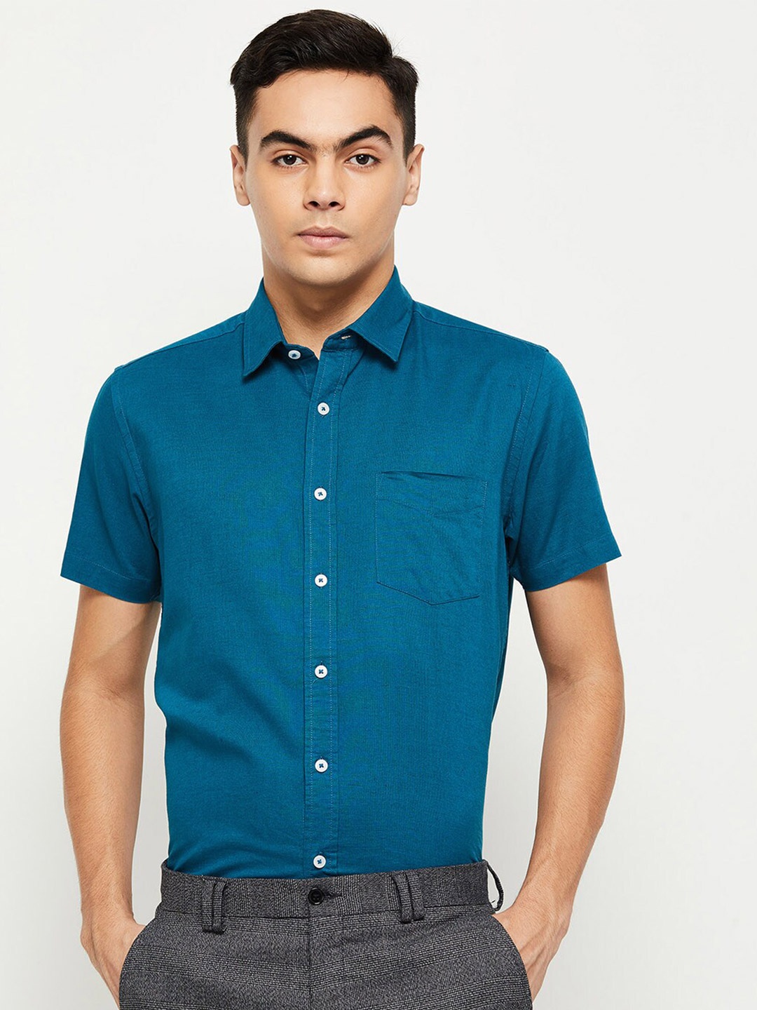 

max Men Teal Casual Shirt