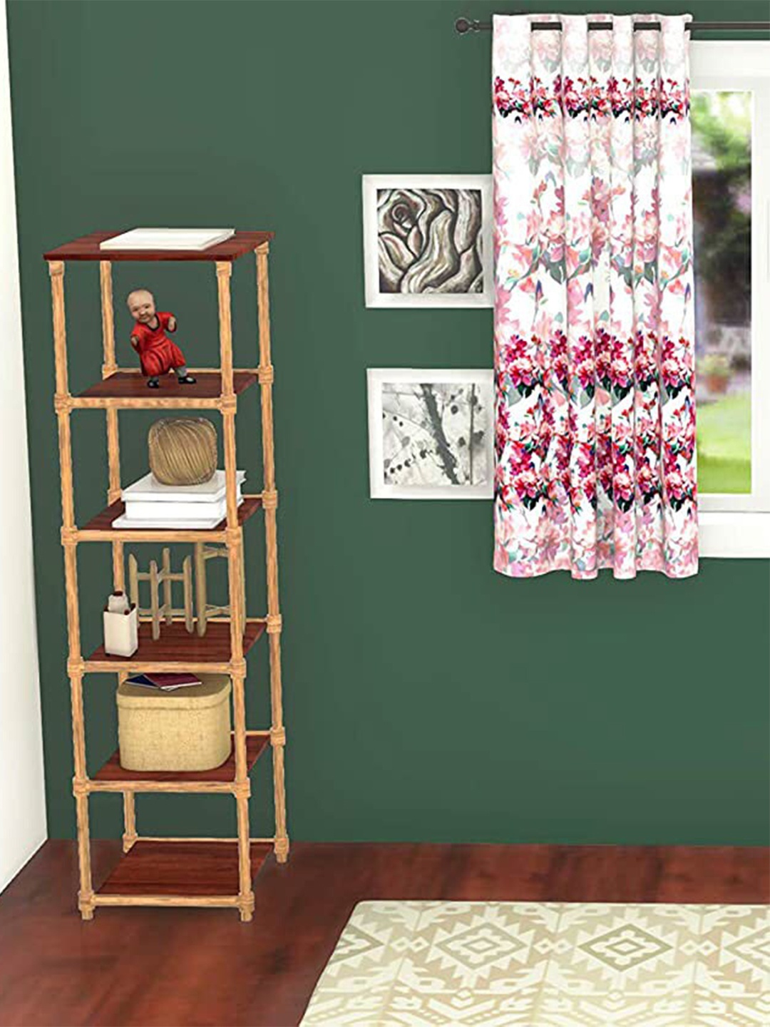 

Lushomes Maroon & Pink Floral Window Curtain