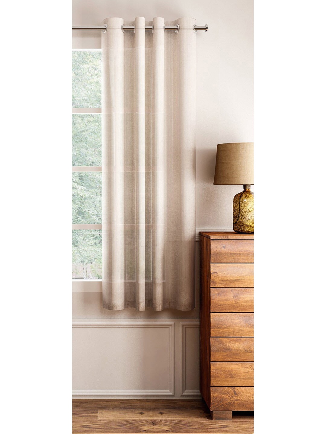 

Lushomes Polyester Beige Melody Sheer Window Curtains