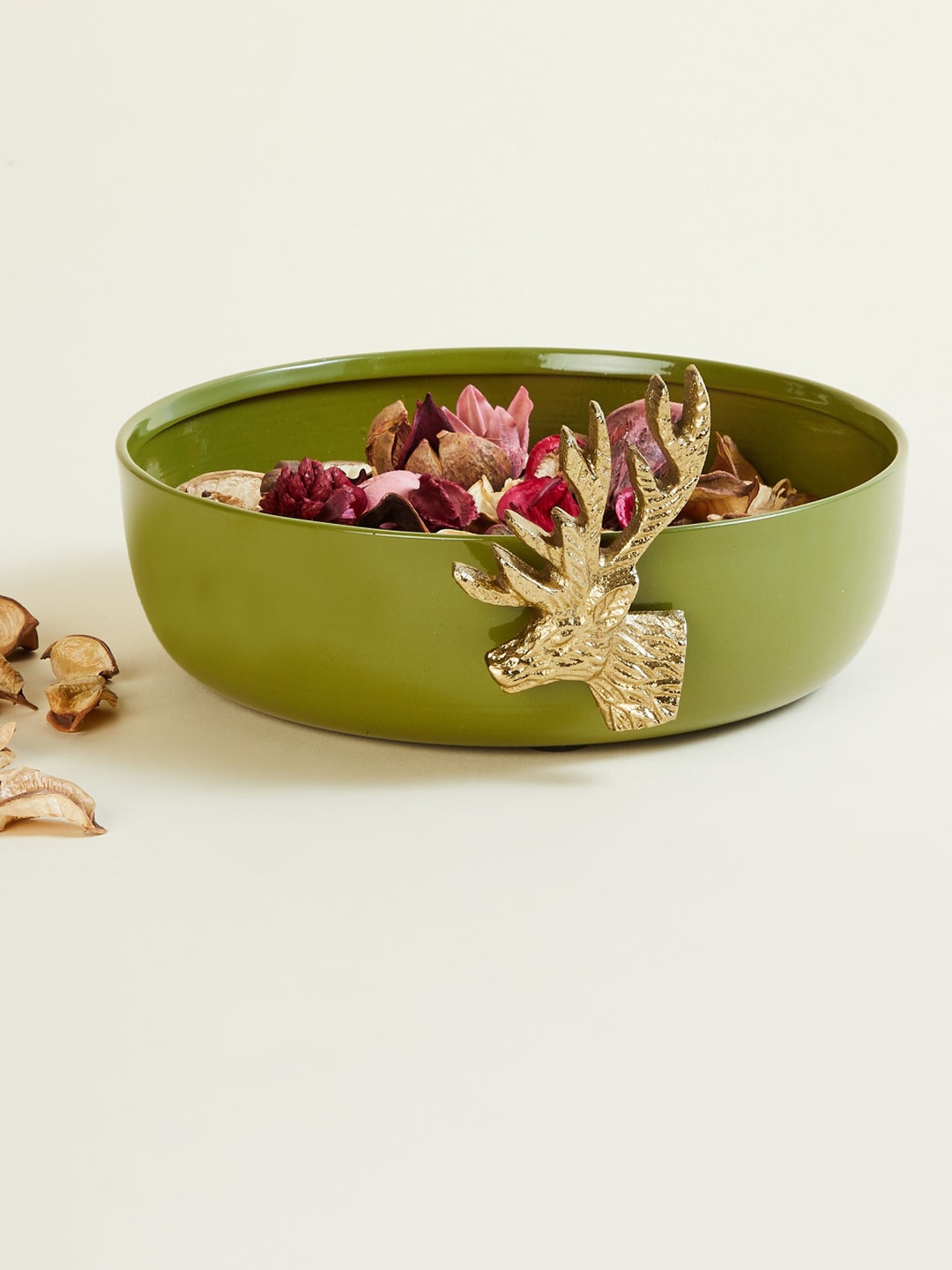 

Home Centre Adults Green Reindeer Detailed Metal Potpourri Bowl