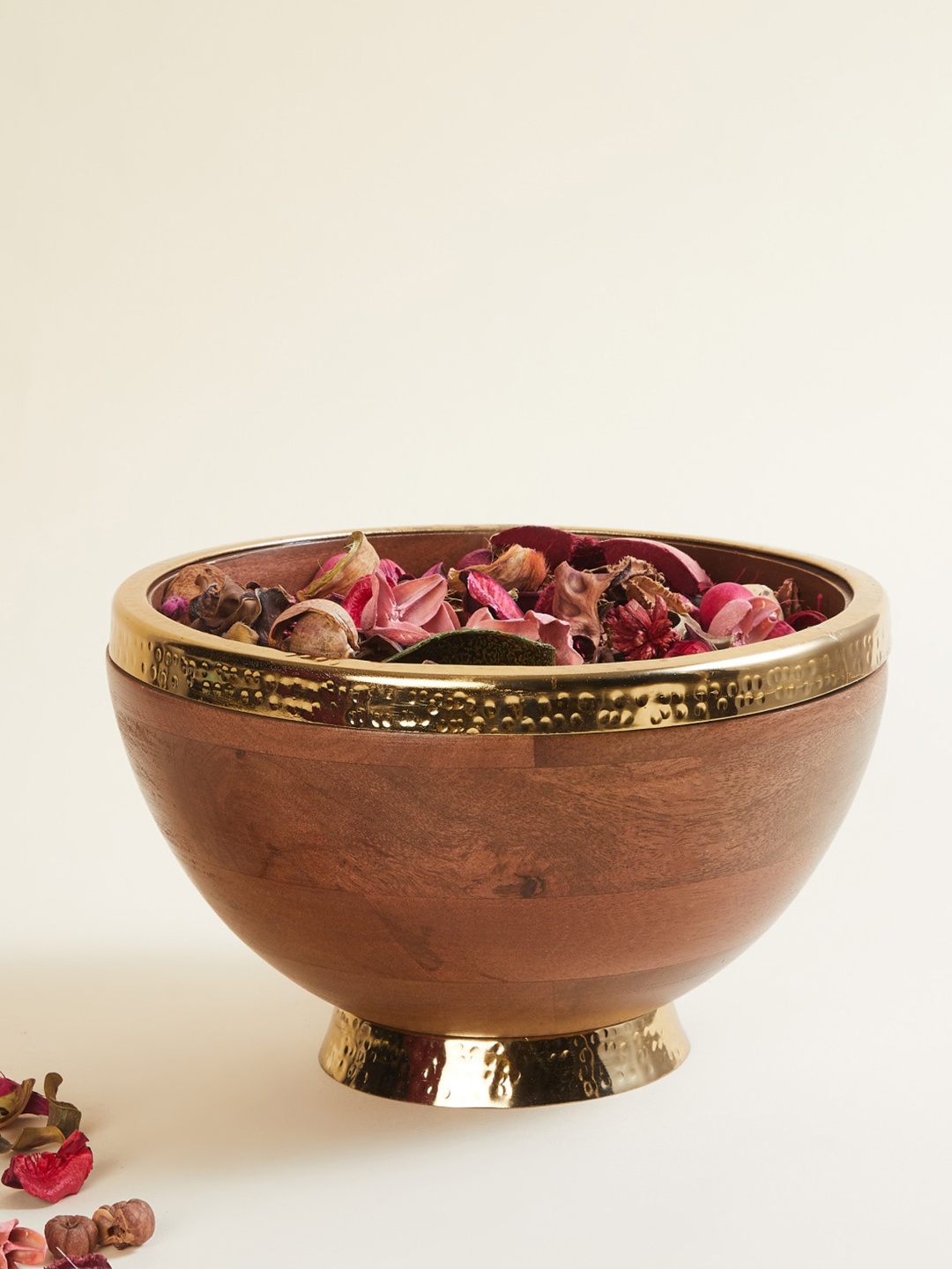 

Home Centre Brown Metal Decorative Bowl with Base Stand