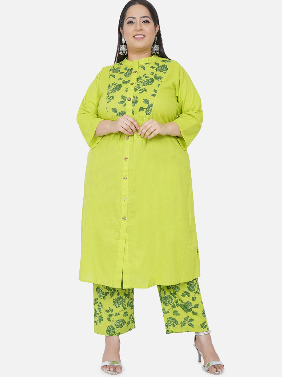 

Fabnest Curve Women Multicoloured Pleated Pure Cotton Kurta with Trousers, Green
