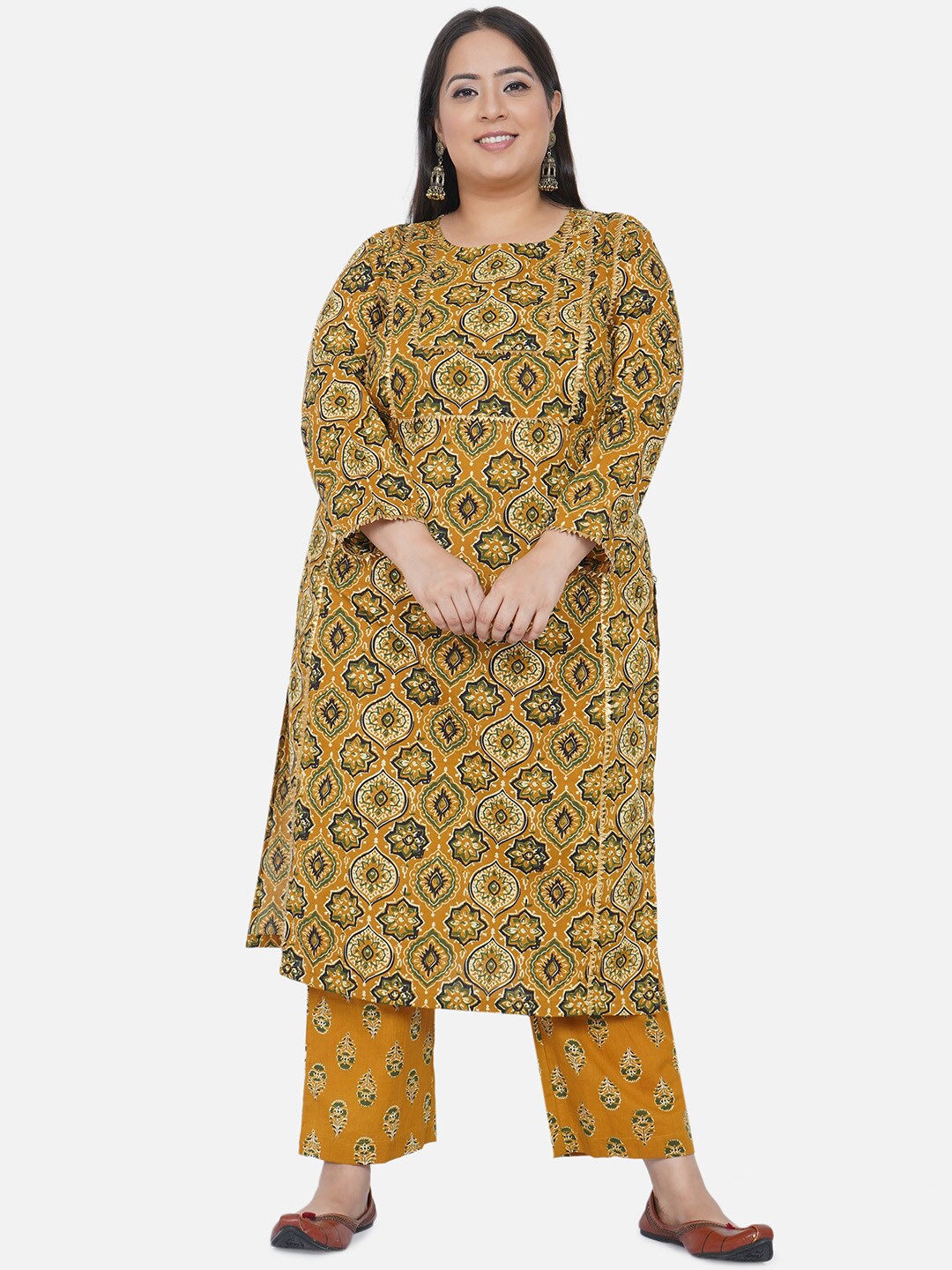 

Fabnest Curve Women Multicoloured Floral Printed Pure Cotton Kurti with Palazzos, Yellow