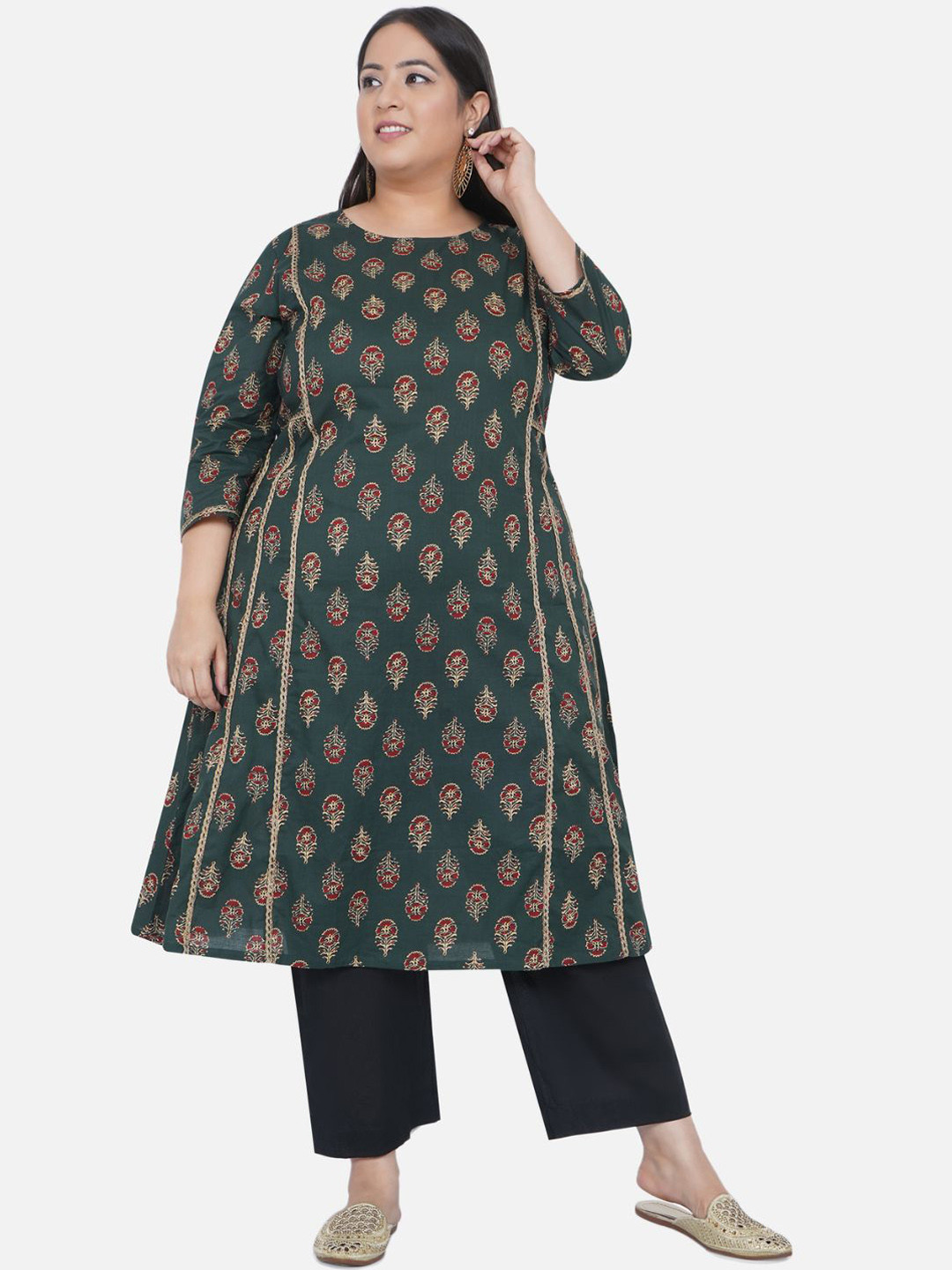 

Fabnest Curve Women Green Plus Size Ethnic Motifs Printed Pure Cotton Kurti with Palazzos
