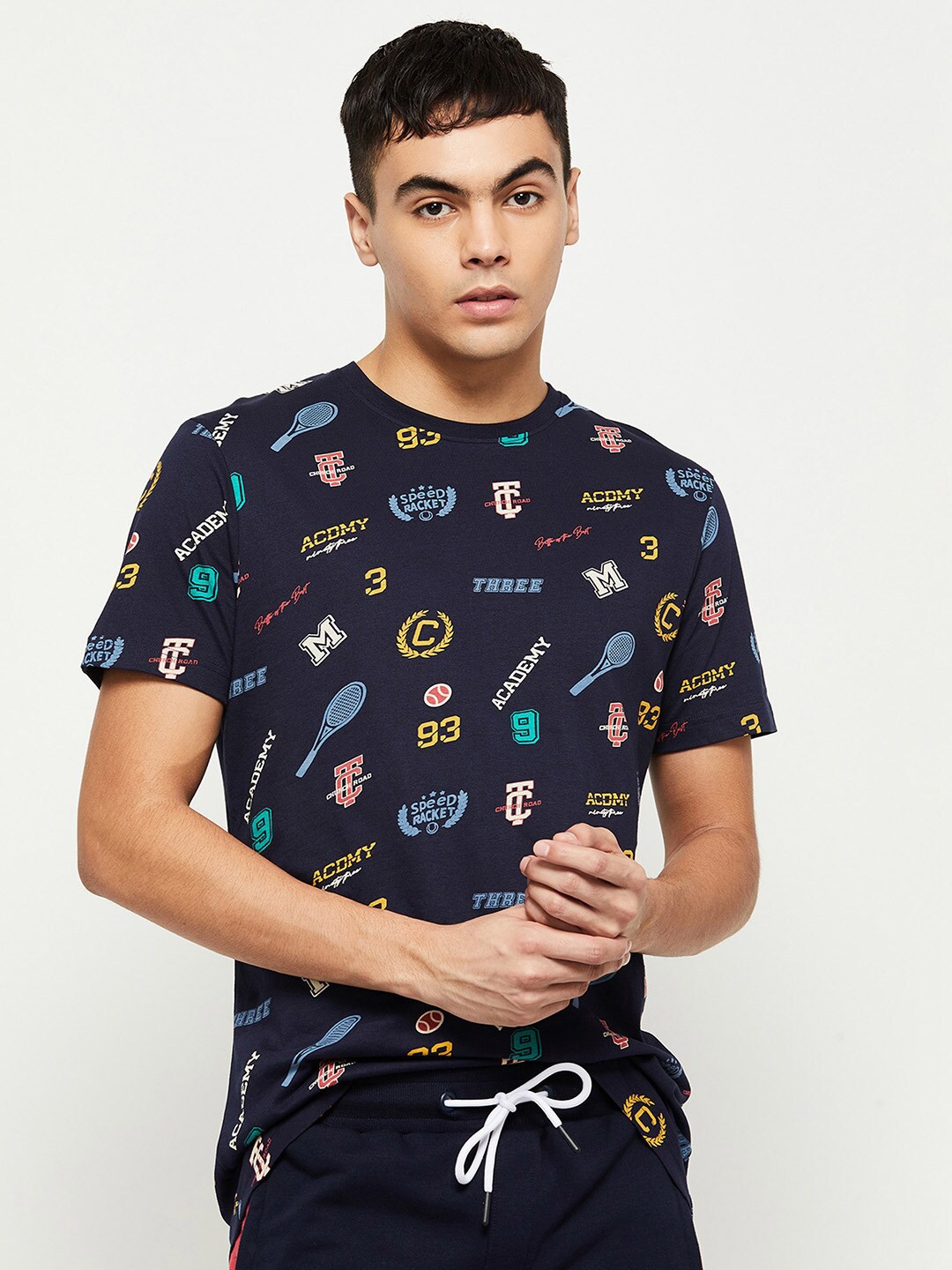 

max Conversational Printed Round Neck T-shirt, Blue