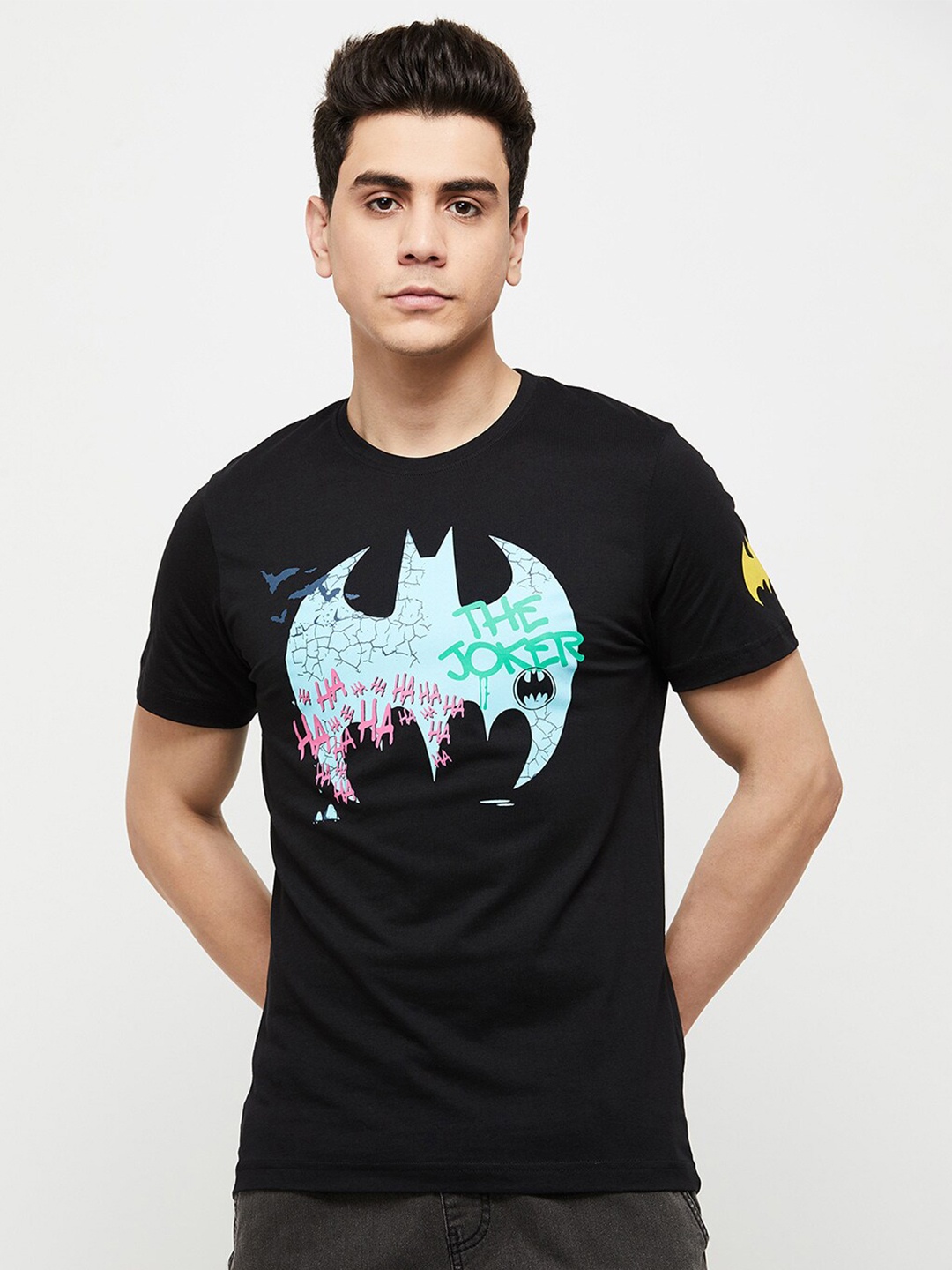 

max Men Black & Blue Printed T-shirt