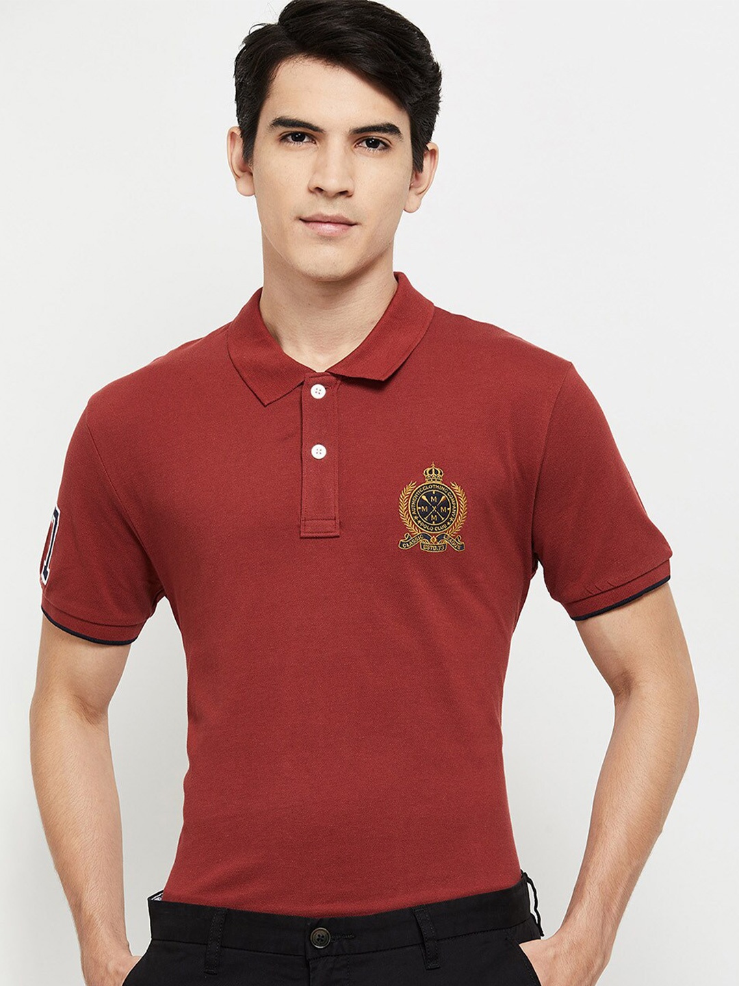 

max Men Rust Polo Collar Short Sleeve T-shirt