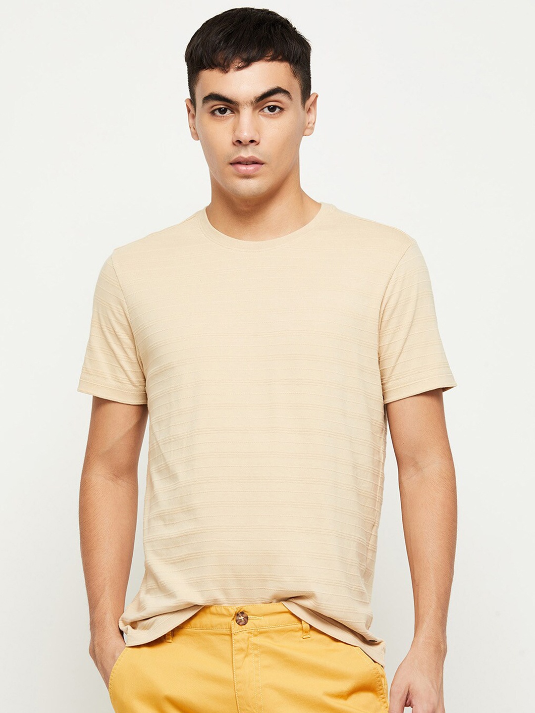 

Max Men Beige Raw Edge T-shirt