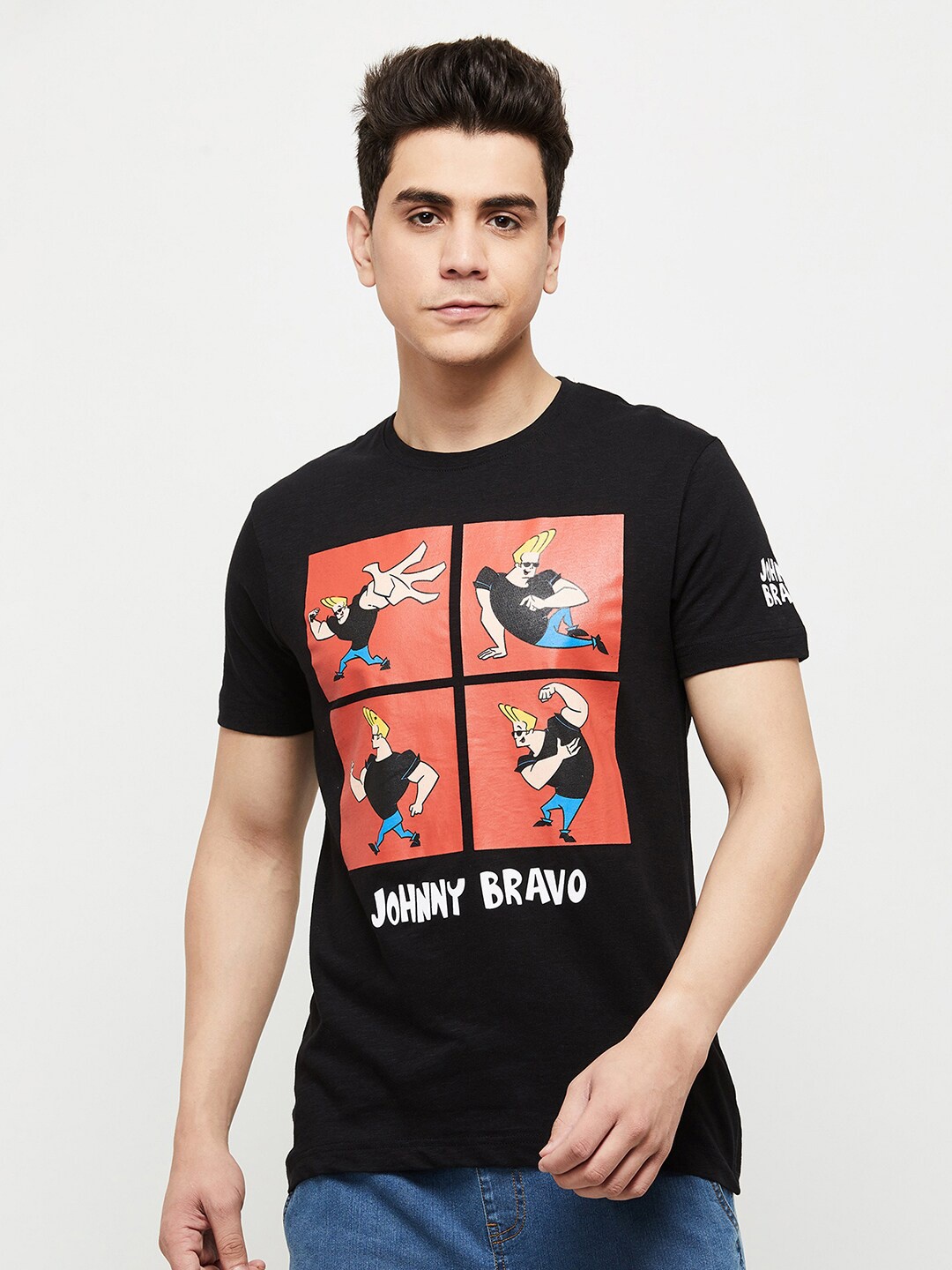 max Men Black Typography Printed Applique T-shirt