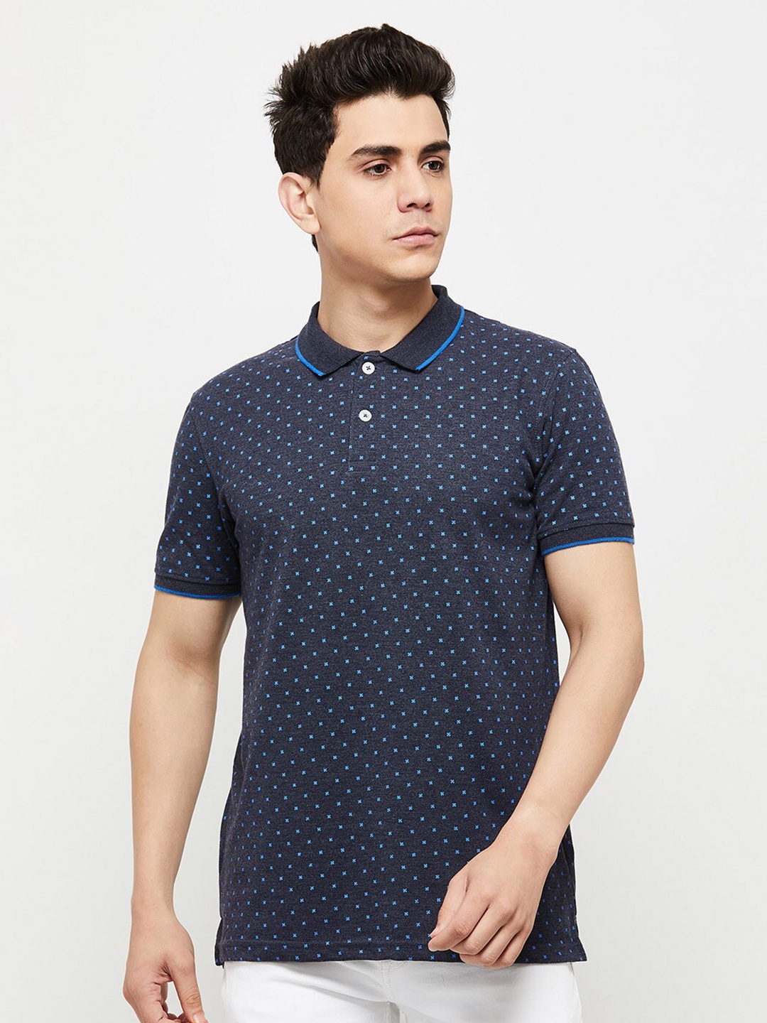 

Max Men Blue Printed Polo Collar T-shirt