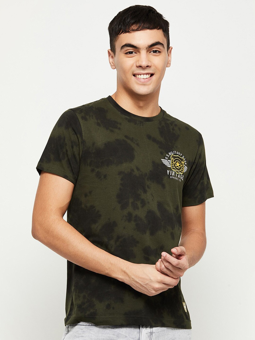 

max Men Green Printed T-shirt