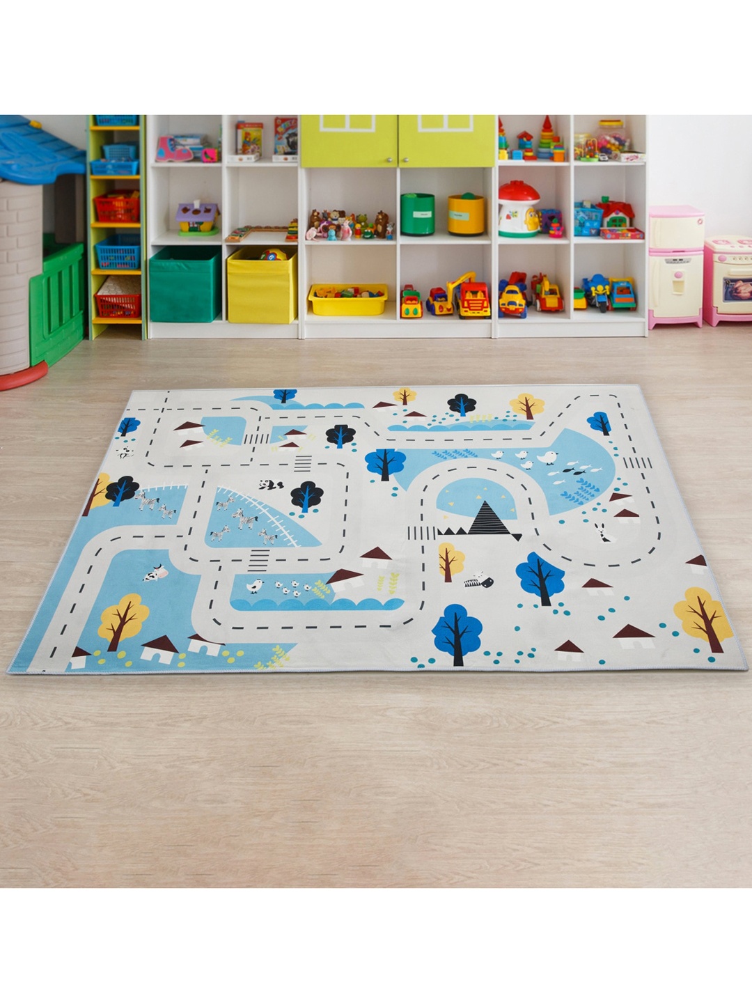 

Home Centre White & Blue Corsica Slate Road Printed Fabric Playmat - 120x160cm