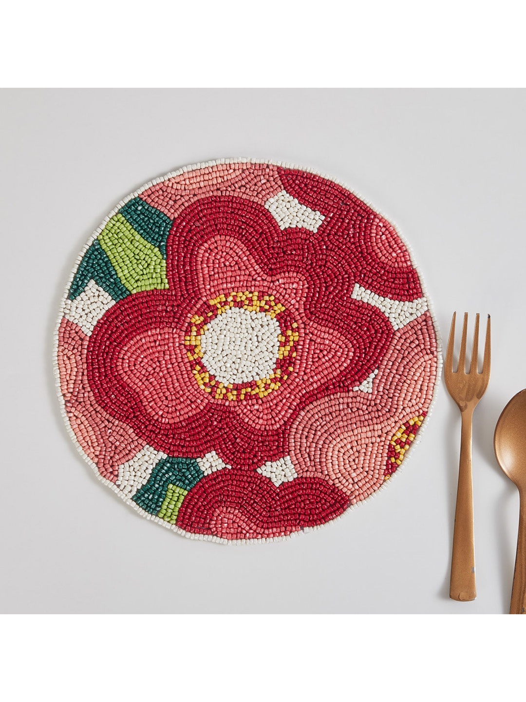 

Home Centre Red Mandarin-Bohemian Rhapsody Beaded Glass Round Trivet Placemat