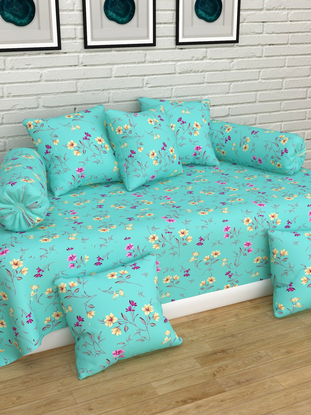 

Home Centre Harold Set 8 Blue Floral Printed Diwan Set