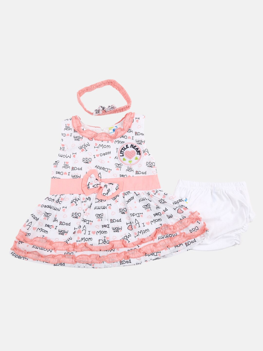 

V-Mart Peach-Coloured & White Floral Satin A-Line Dress
