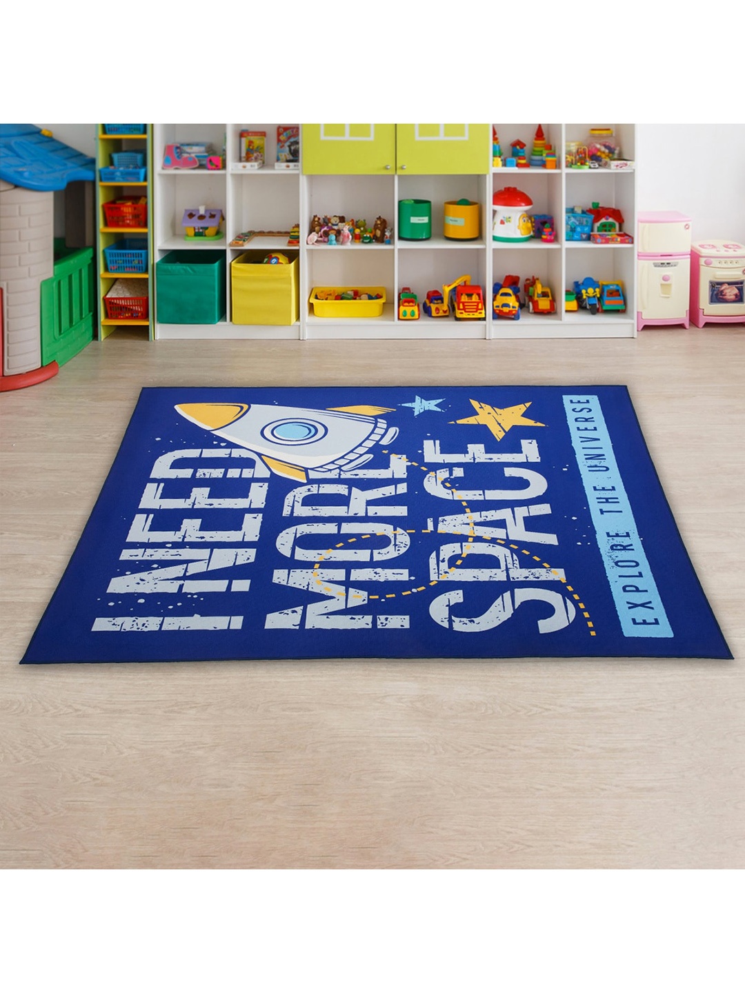 

Home Centre Corsica Slate Spaceship White & Blue Printed Fabric Carpet