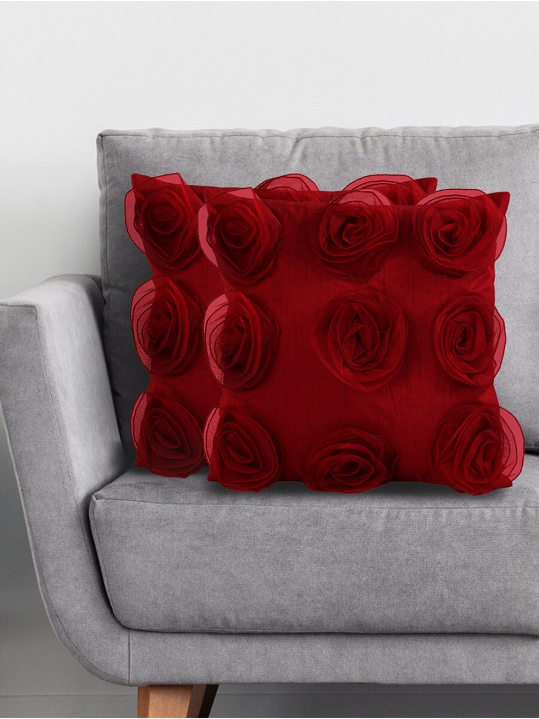 

Home Centre Maroon Set of 2 Floral Square Cushion Covers