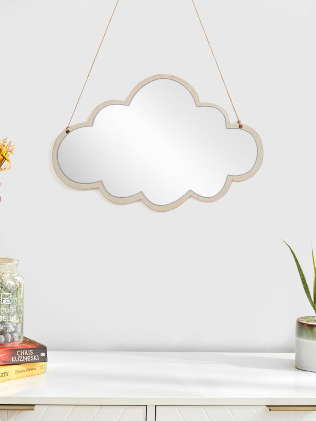 

Home Centre White Decorative Wooden Hanging Wall Mirror