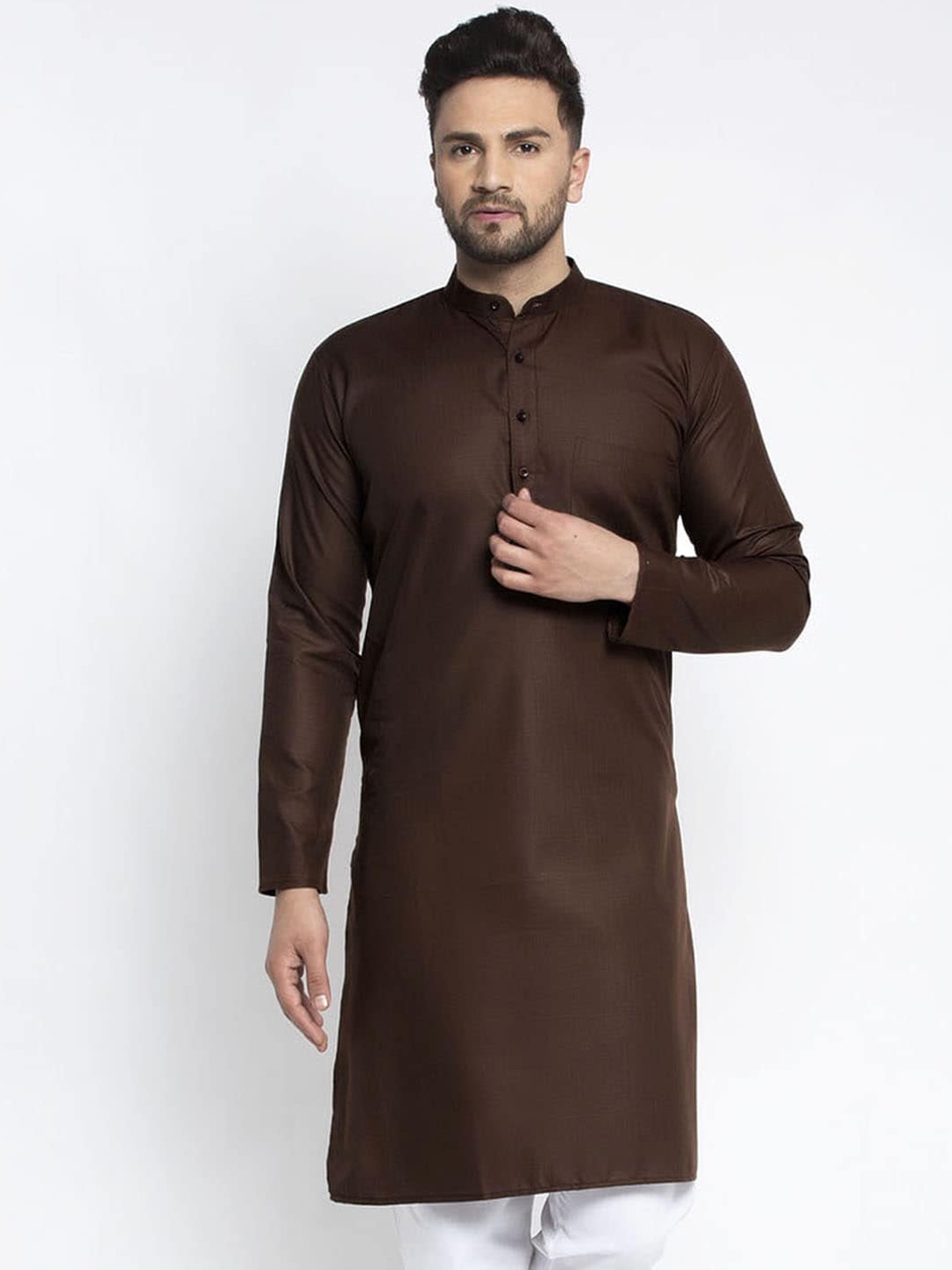 

Jompers Men Coffee Brown Thread Work Pathani Kurta