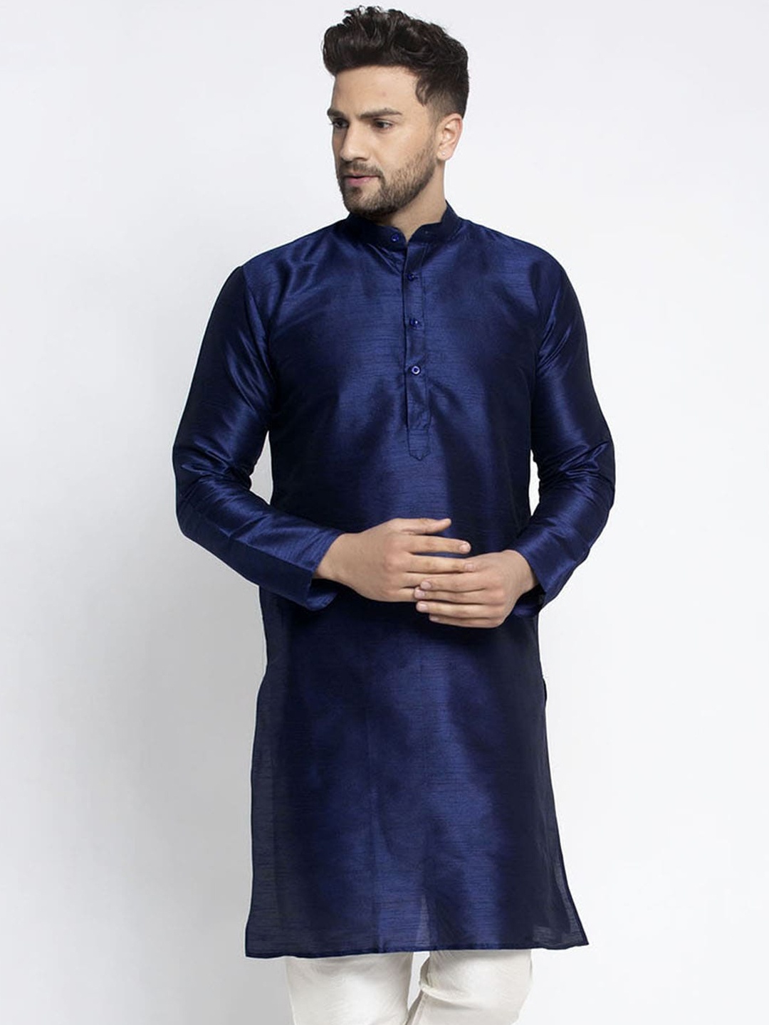 

Jompers Men Navy Blue Cold-Shoulder Sleeves Kurta