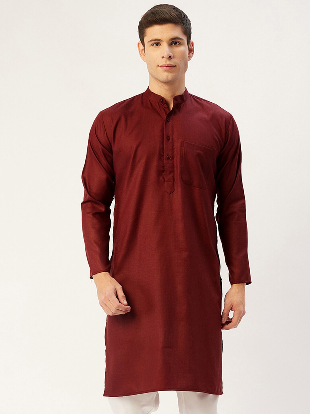 

Jompers Men Maroon Cotton Blend Thread Work Kurta