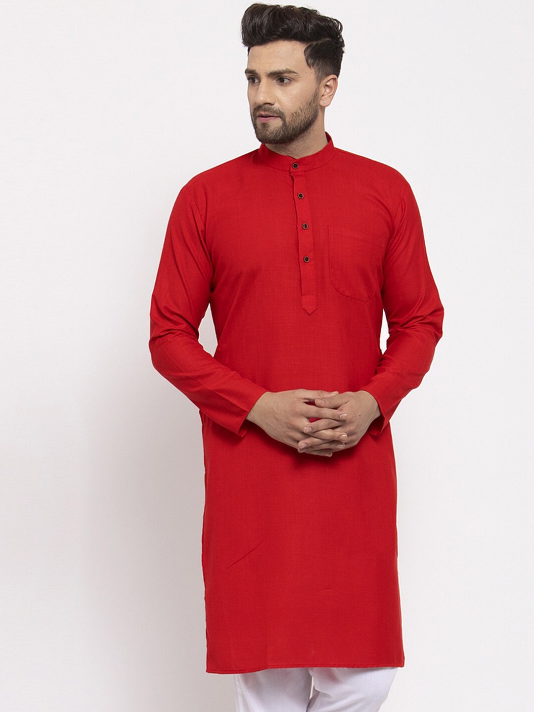 

Jompers Men Red Mandarin collar Kurta