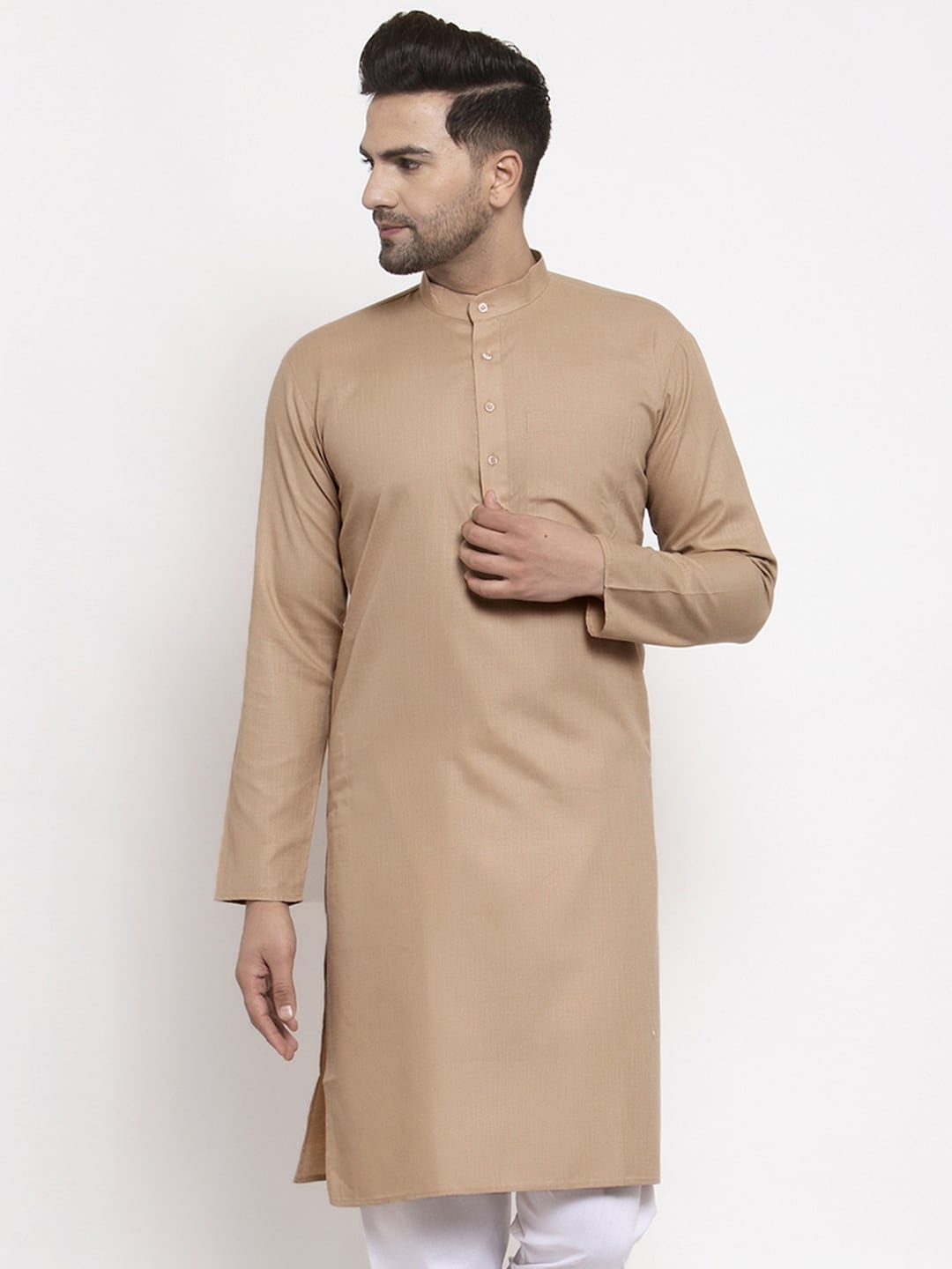 

Jompers Men Beige Cotton Blend Thread Work Kurta