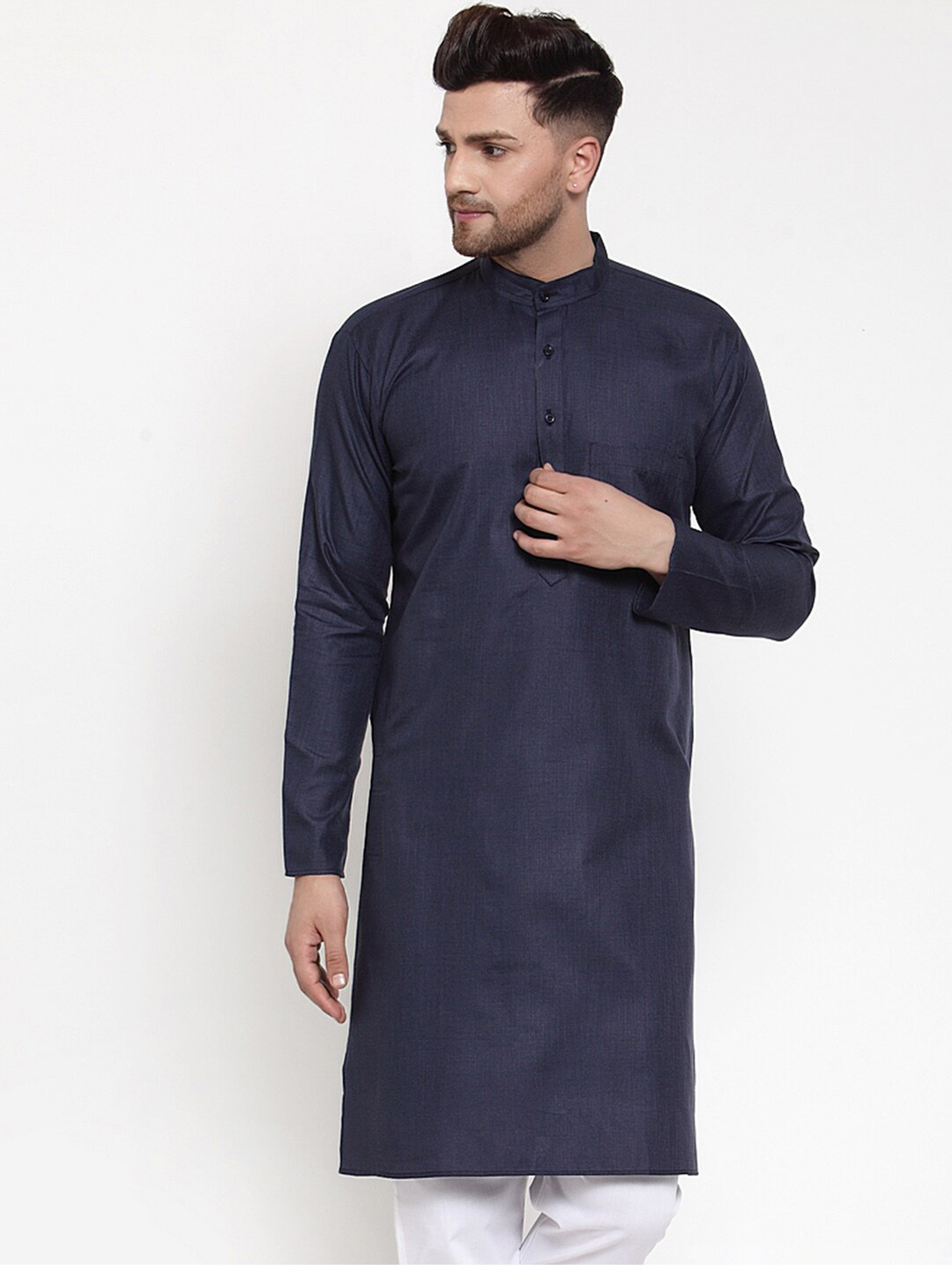 

Jompers Men Navy Blue Thread Work Kurta