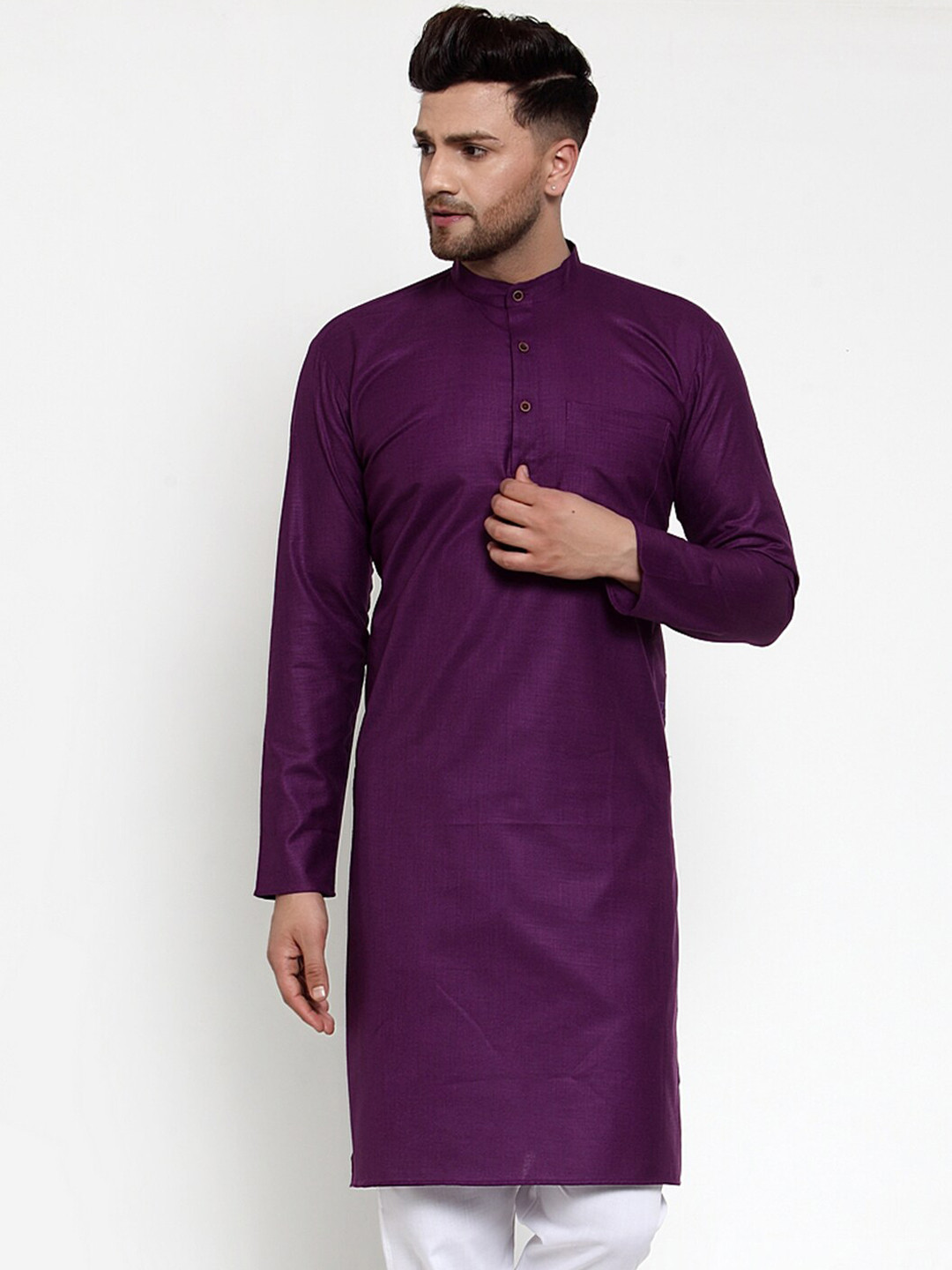 

Jompers Men Purple Solid Pure Cotton Kurta