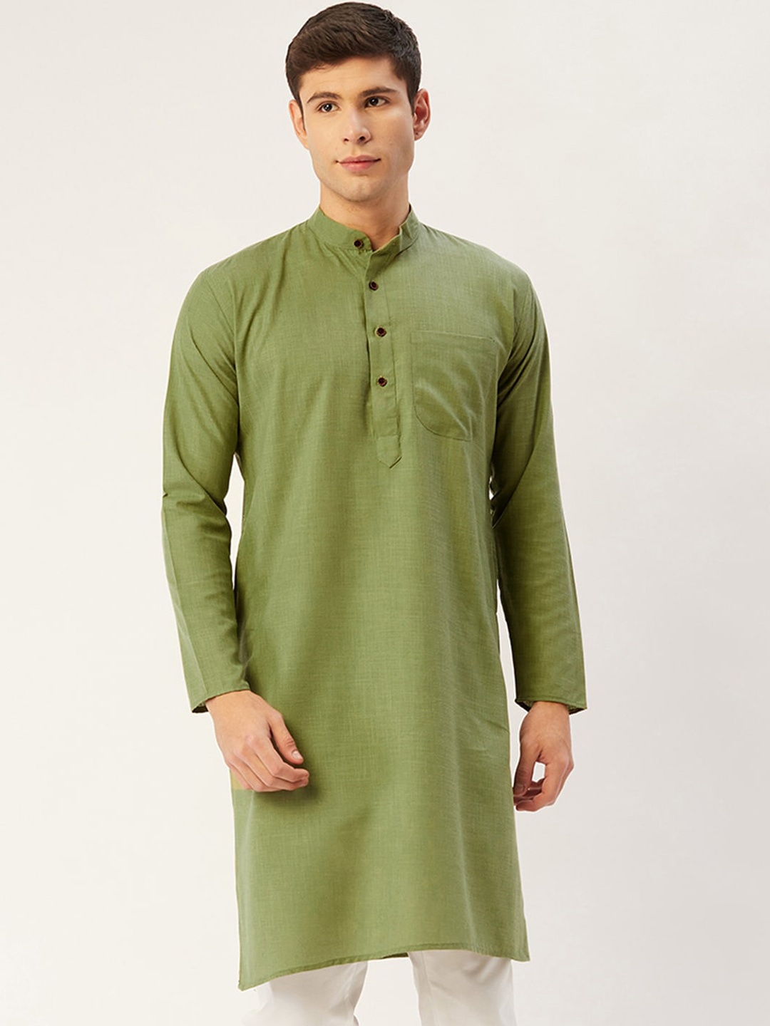 

Jompers Men Green Solid Cotton Kurta