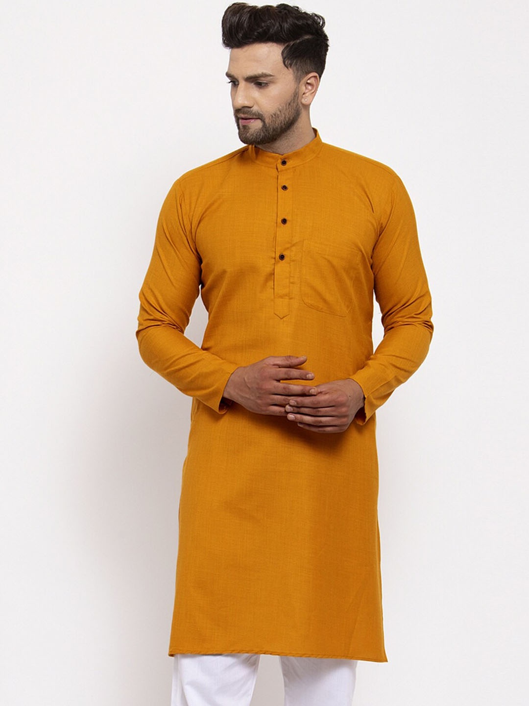 

Jompers Men Mustard Yellow Thread Work Kurta