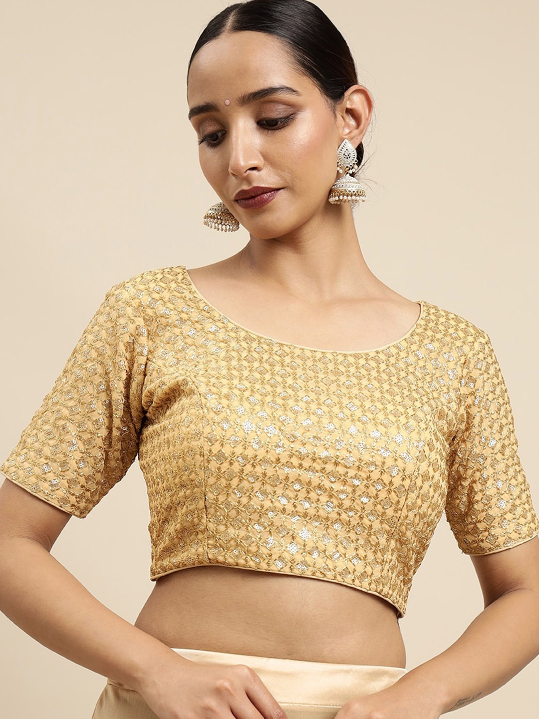 

MIMOSA Brown Embroidered Readymade Saree Blouse