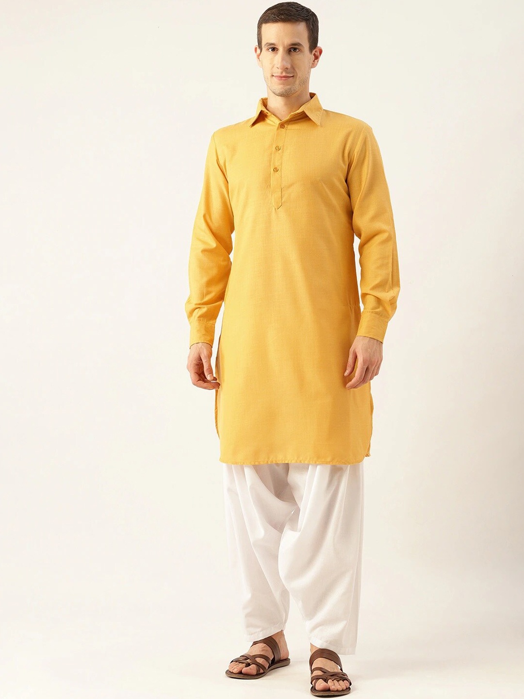 

Molly & Michel Men Mustard Yellow Pathani Kurta