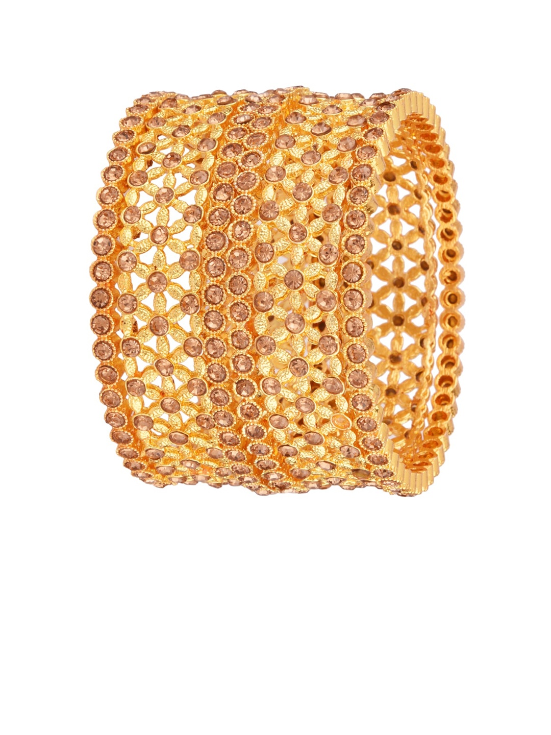 

FEMMIBELLA Set of-6 Gold-Plated Filigree CZ Chuda Bangles