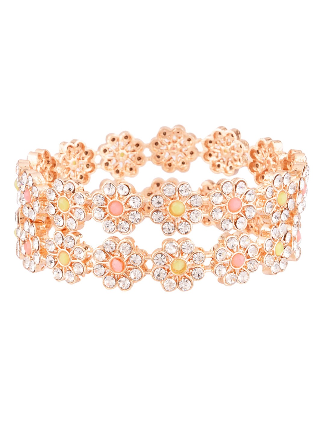 

FEMMIBELLA Set Of 2 Rose Gold-Plated White & Yellow Stone-Studded Bangles