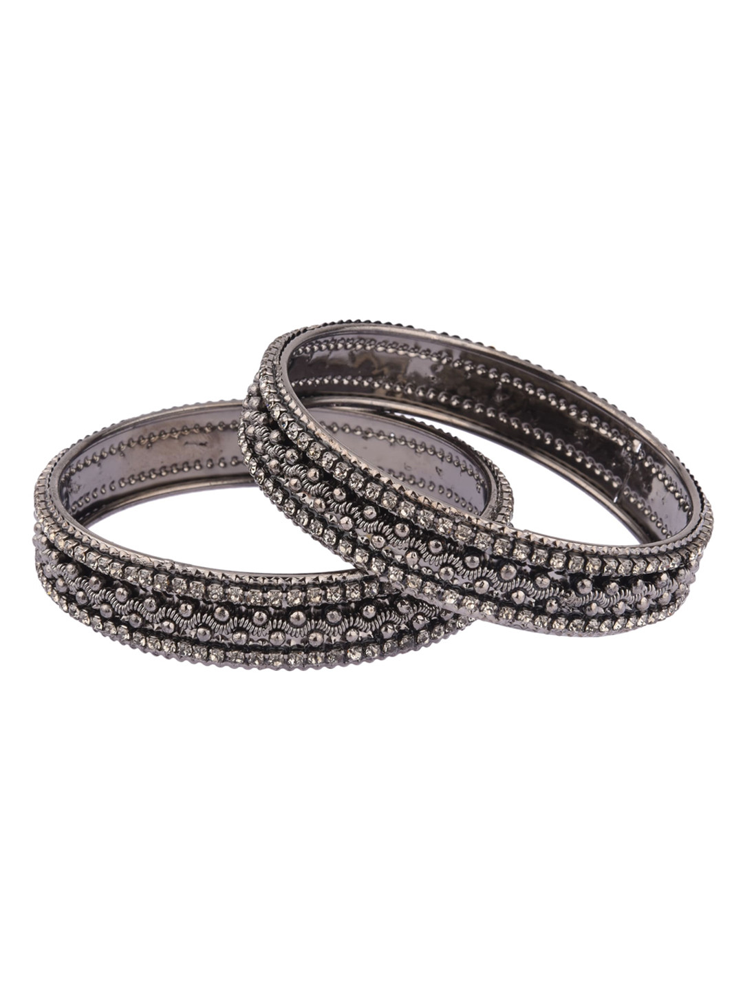 

FEMMIBELLA Women Silver-Plated Set Of 2 Beige Stone Studded Oxidised Bangle