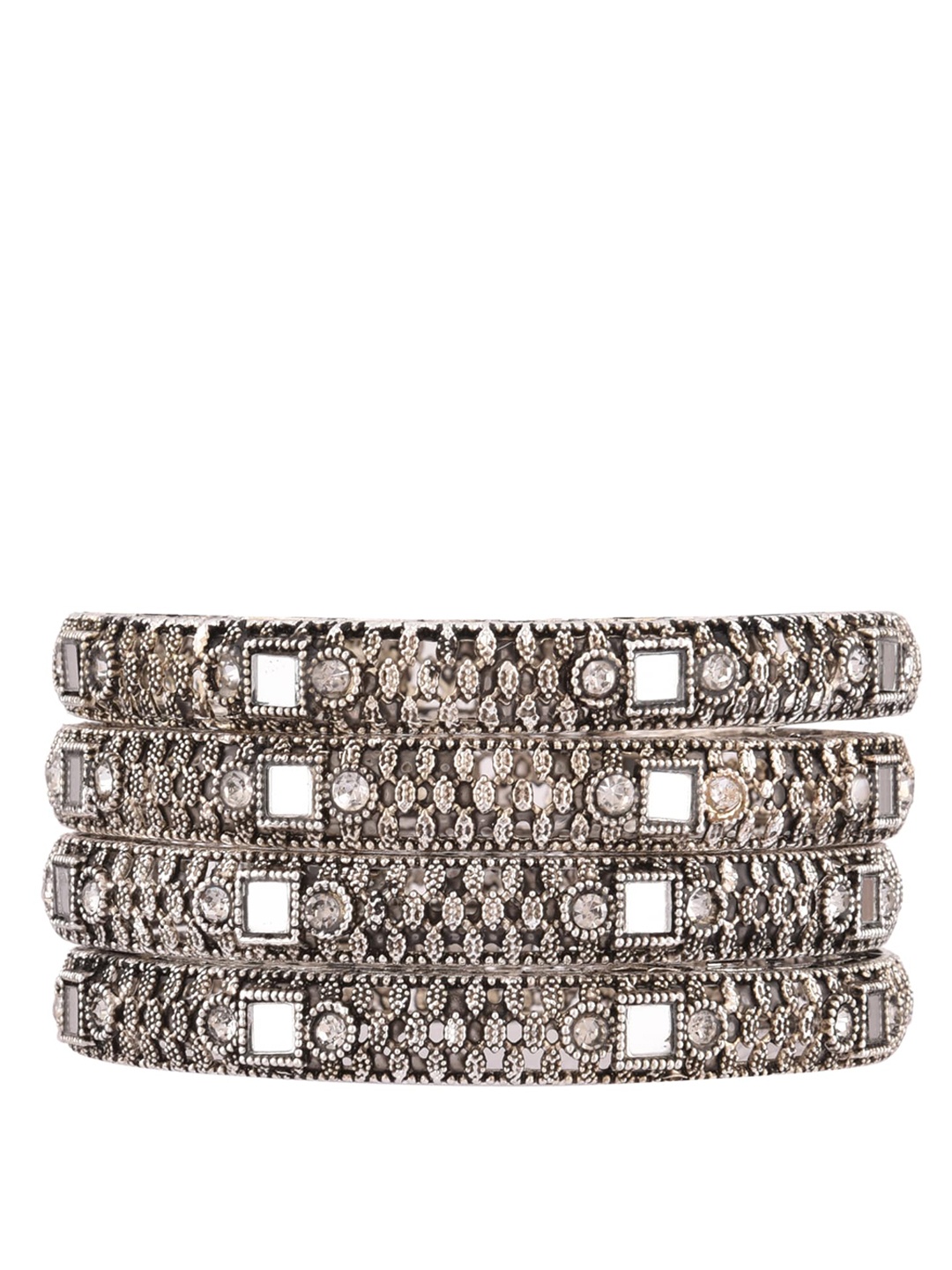 

FEMMIBELLA Set Of 4 Oxidized Silver-Toned Mirror Bangles
