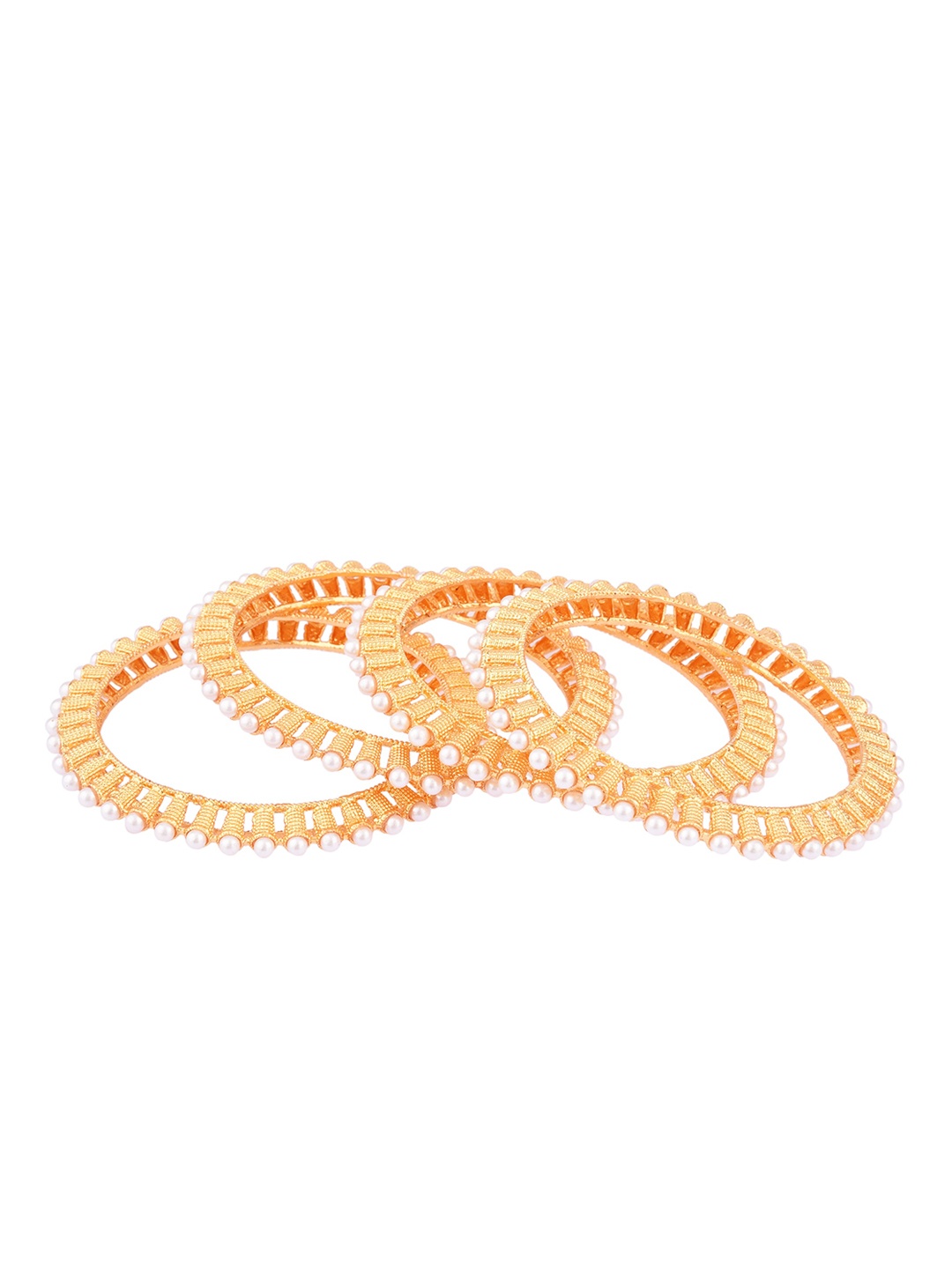 

FEMMIBELLA Set Of 4 22 KT Gold-Plated White Pearl-Beaded Bangles