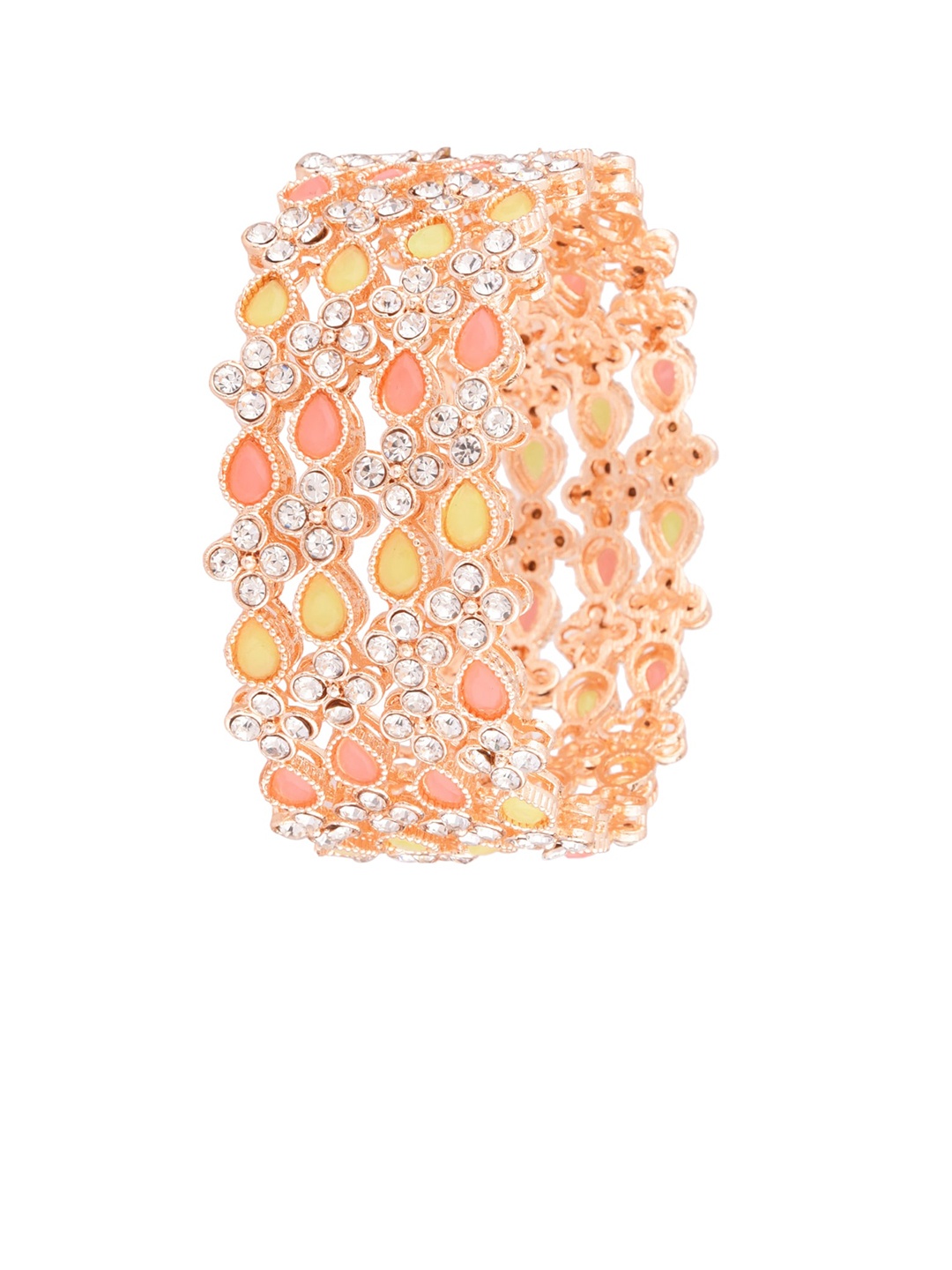 

FEMMIBELLA Women Set Of 4 Rose Gold-Plated White & Peach-Coloured Stone-Studded Bangles