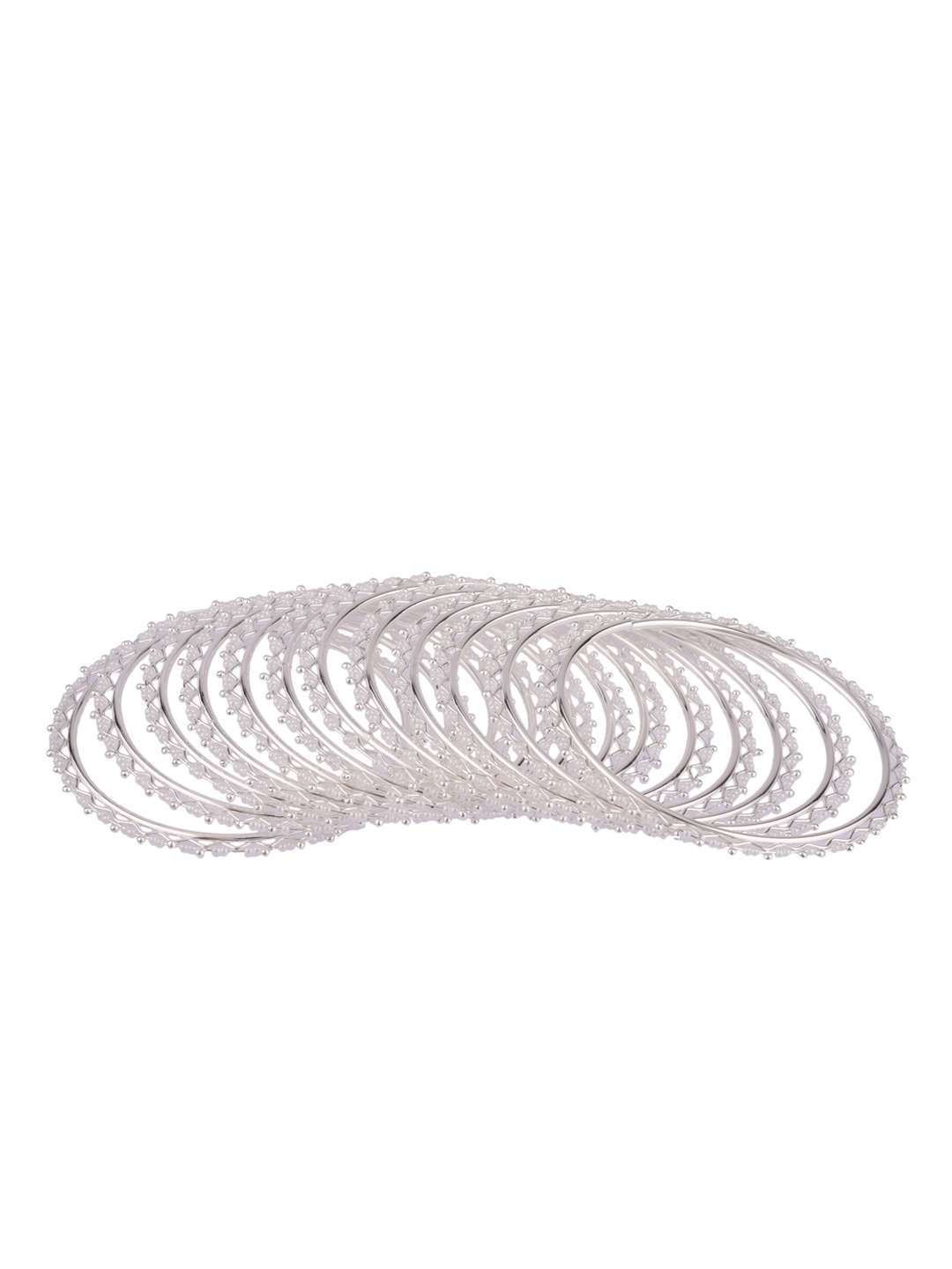 

FEMMIBELLA Set Of 12 Silver-Plated White Beaded Handcrafted Bangles