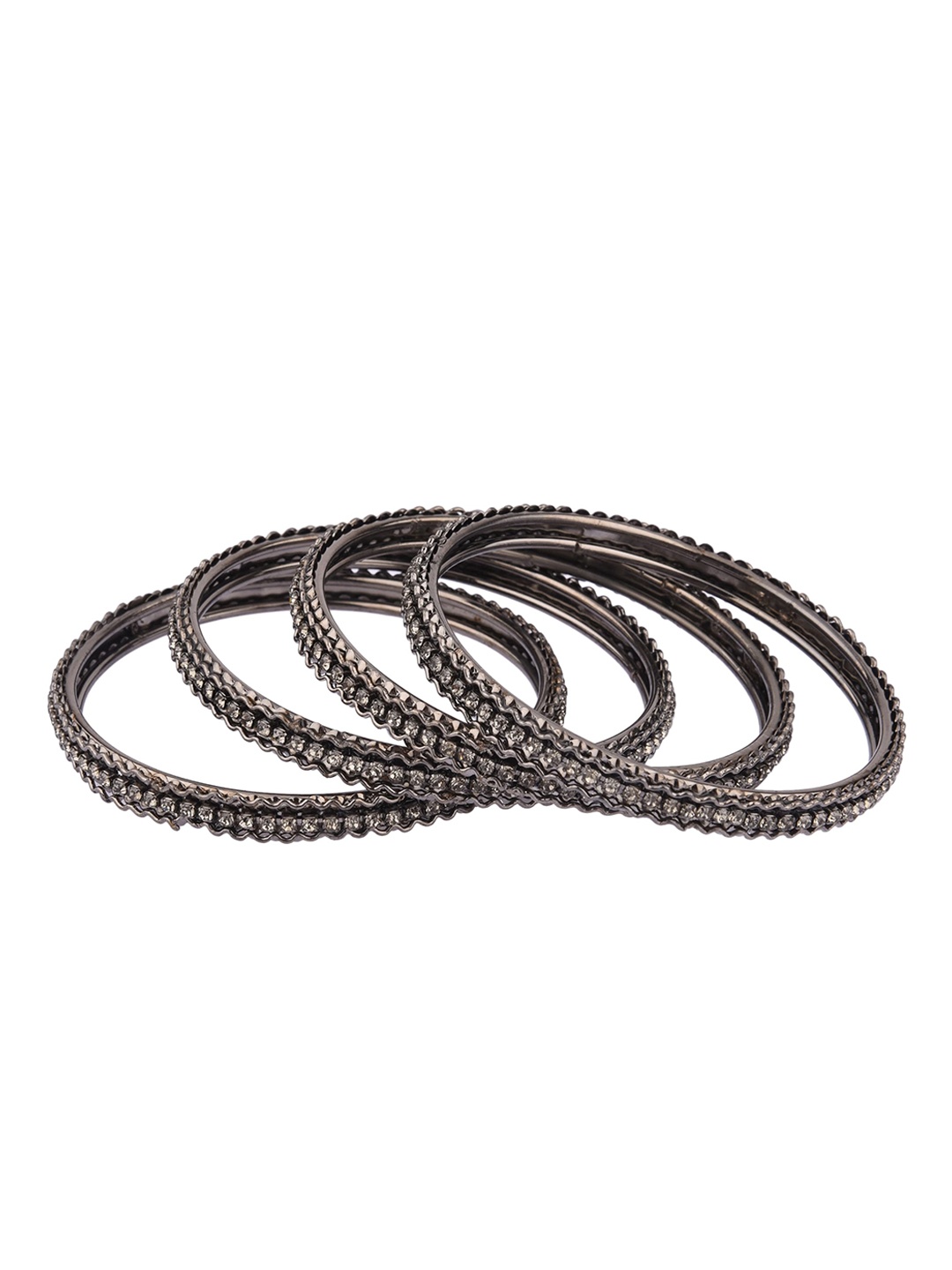 

FEMMIBELLA Set Of 4 Oxidised Silver-Plated White Stone-Studded Bangles