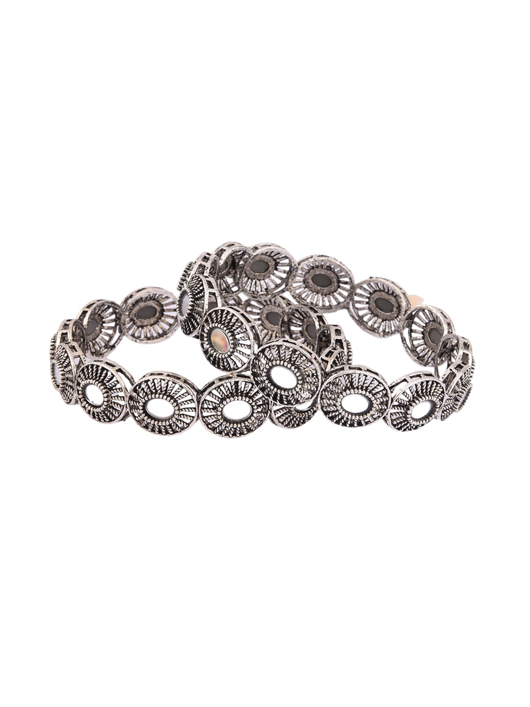 

FEMMIBELLA Set Of 2 Oxidised Silver-Plated Mirror Bangles