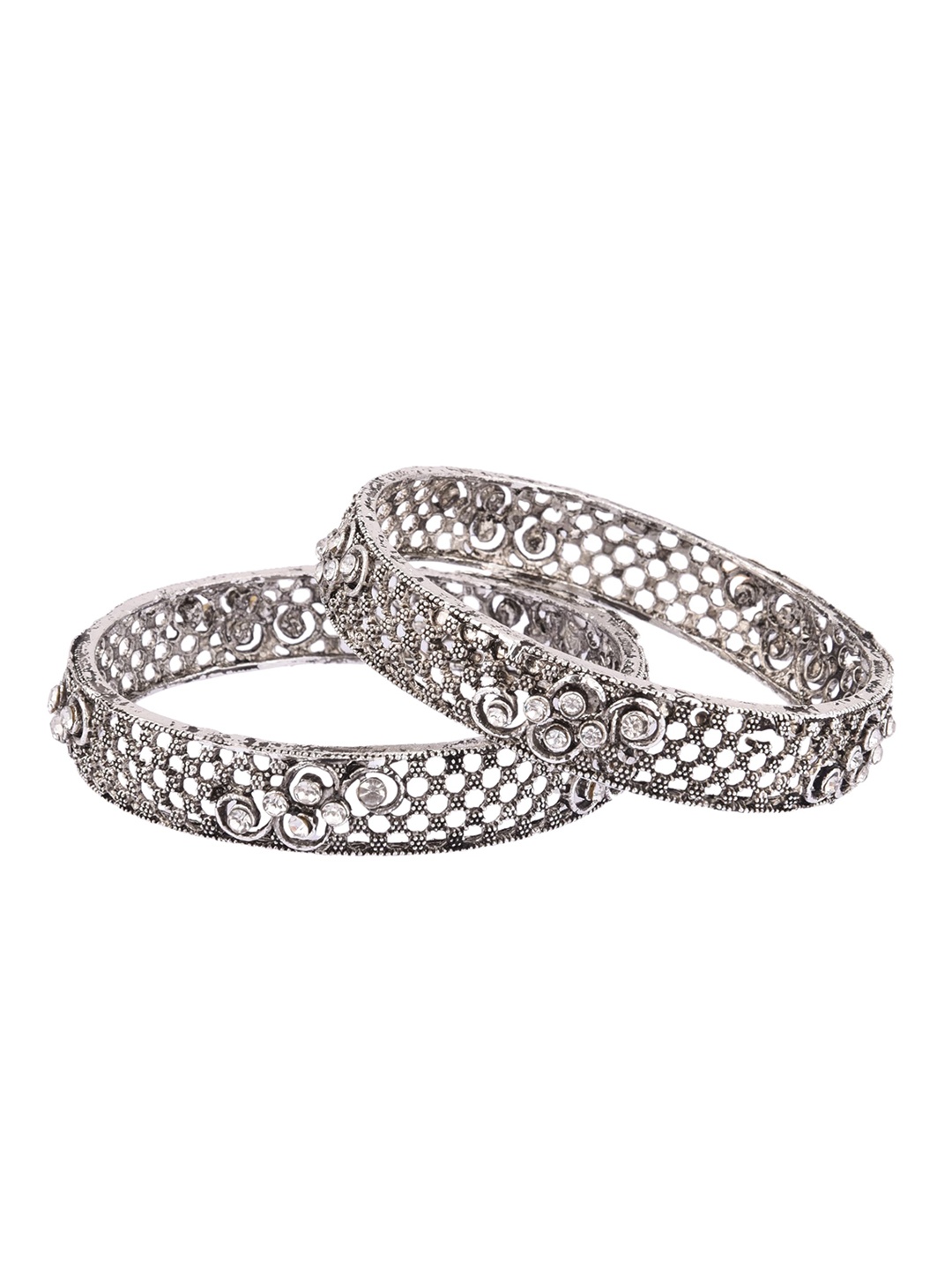 

FEMMIBELLA Women Set Of 2 Oxidised Silver-Plated White Stone-Studded Bangles
