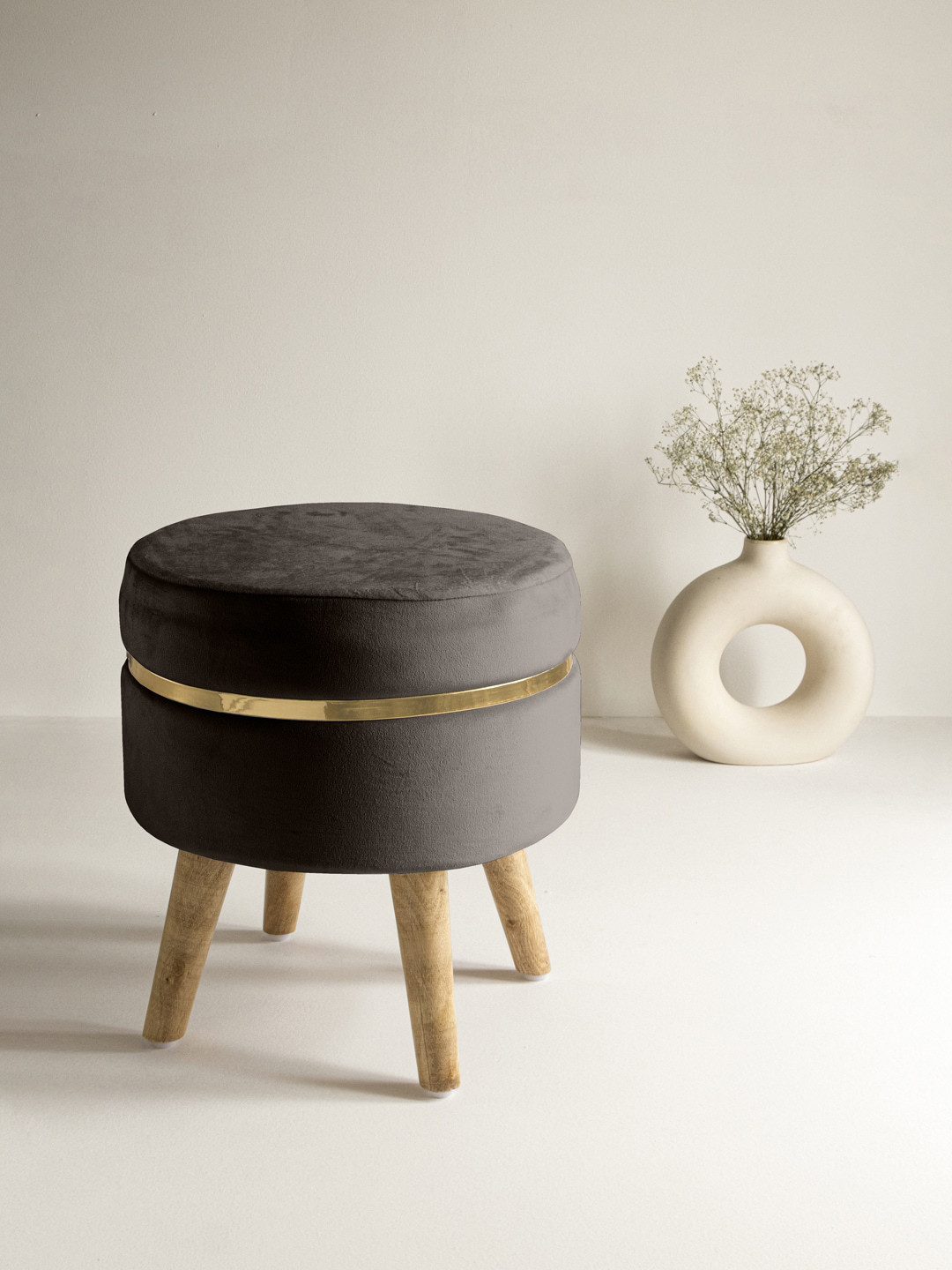 

Clasiko Grey Suede Solid Ottomans With Wooden Legs