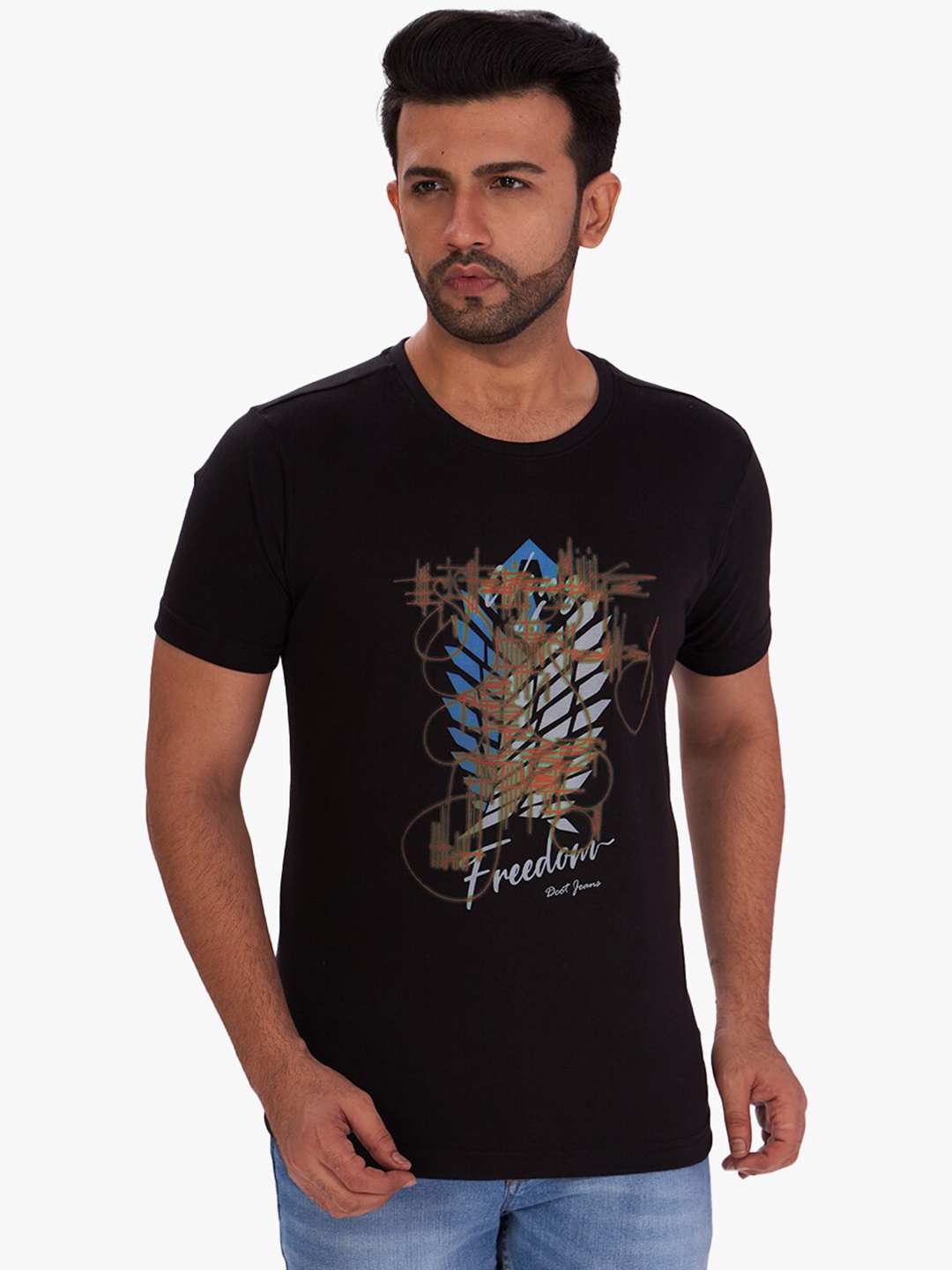 

DCot By Donear Men Black Printed T-shirt