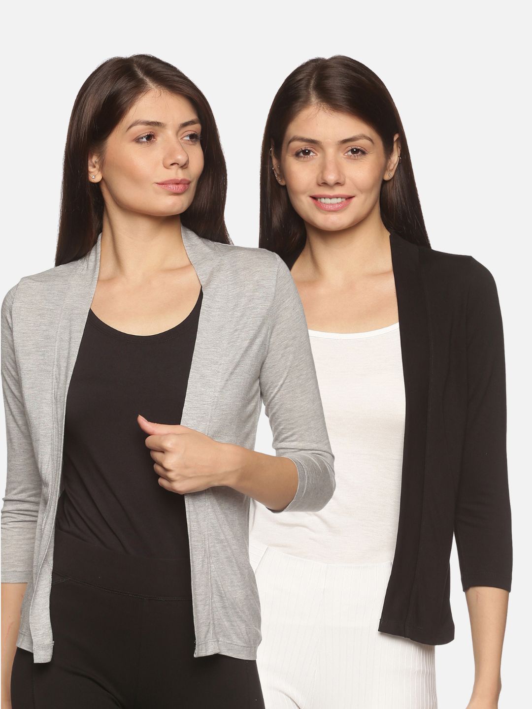 

Outflits Women Black & Grey Melange Crop Shrug